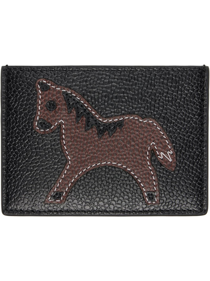 Thom Browne Black Single Card Holder With Horse Appliqué outlook