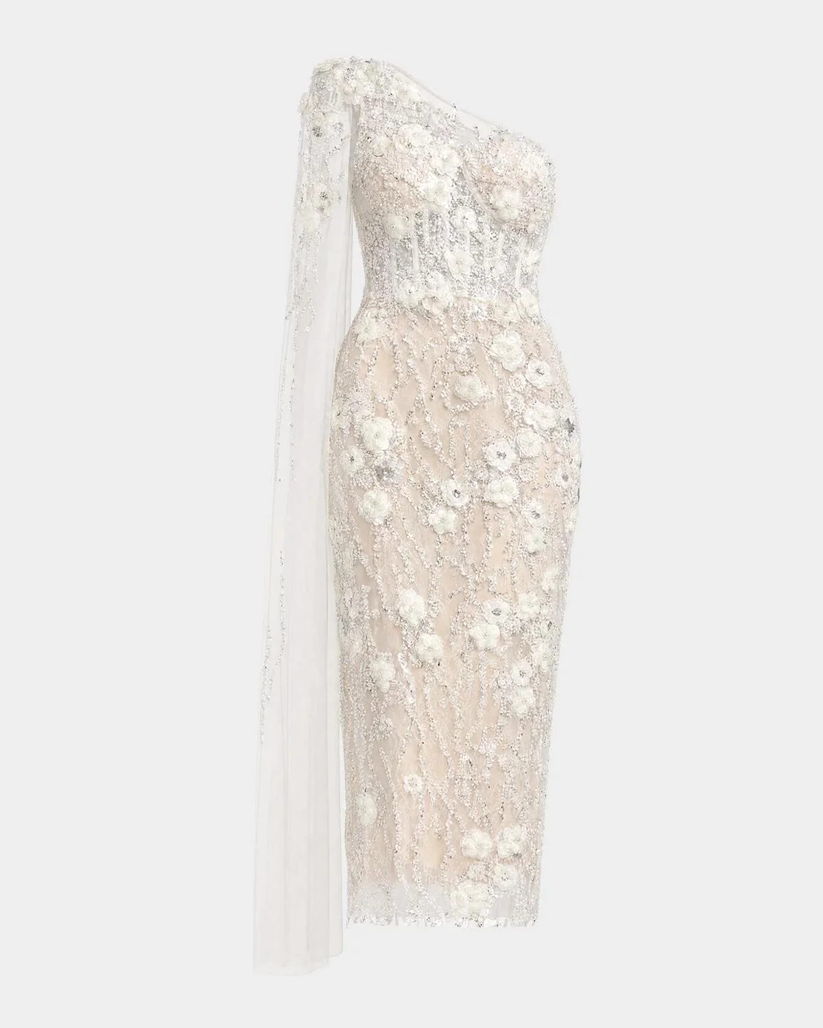 Embellished One-Shoulder Midi Dress - 1