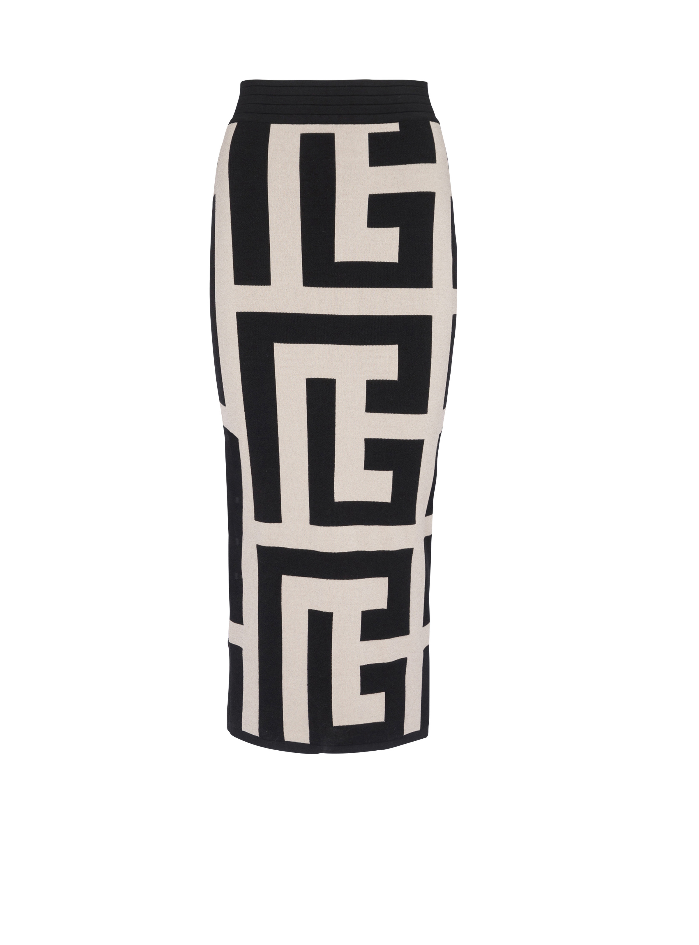 Mid-length knit skirt with maxi Balmain monogram print - 1