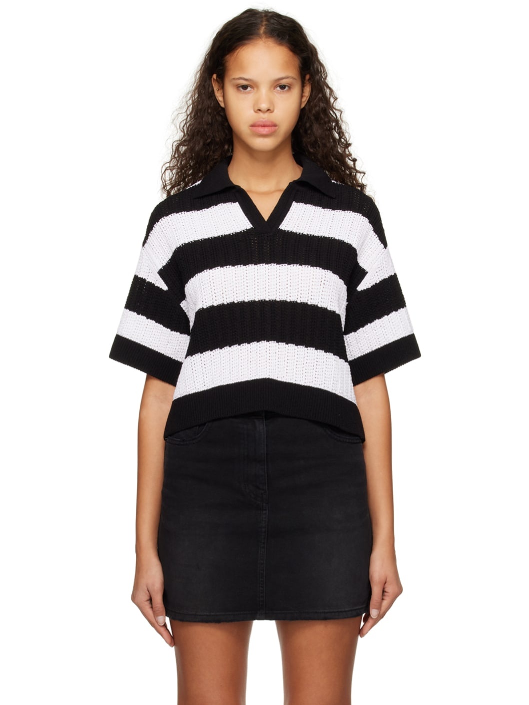 Black & White Striped Polo - 1