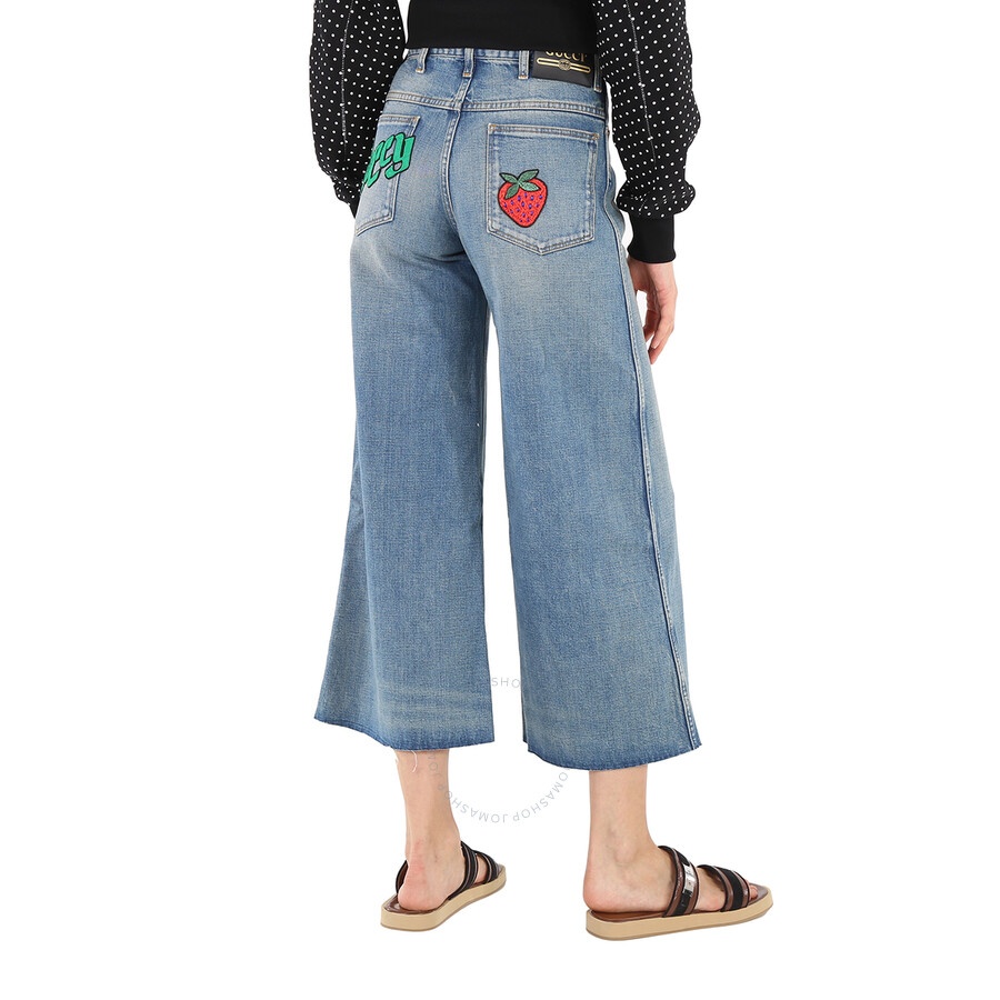 Gucci Ladies Blue Denim Pants With Patches - 5