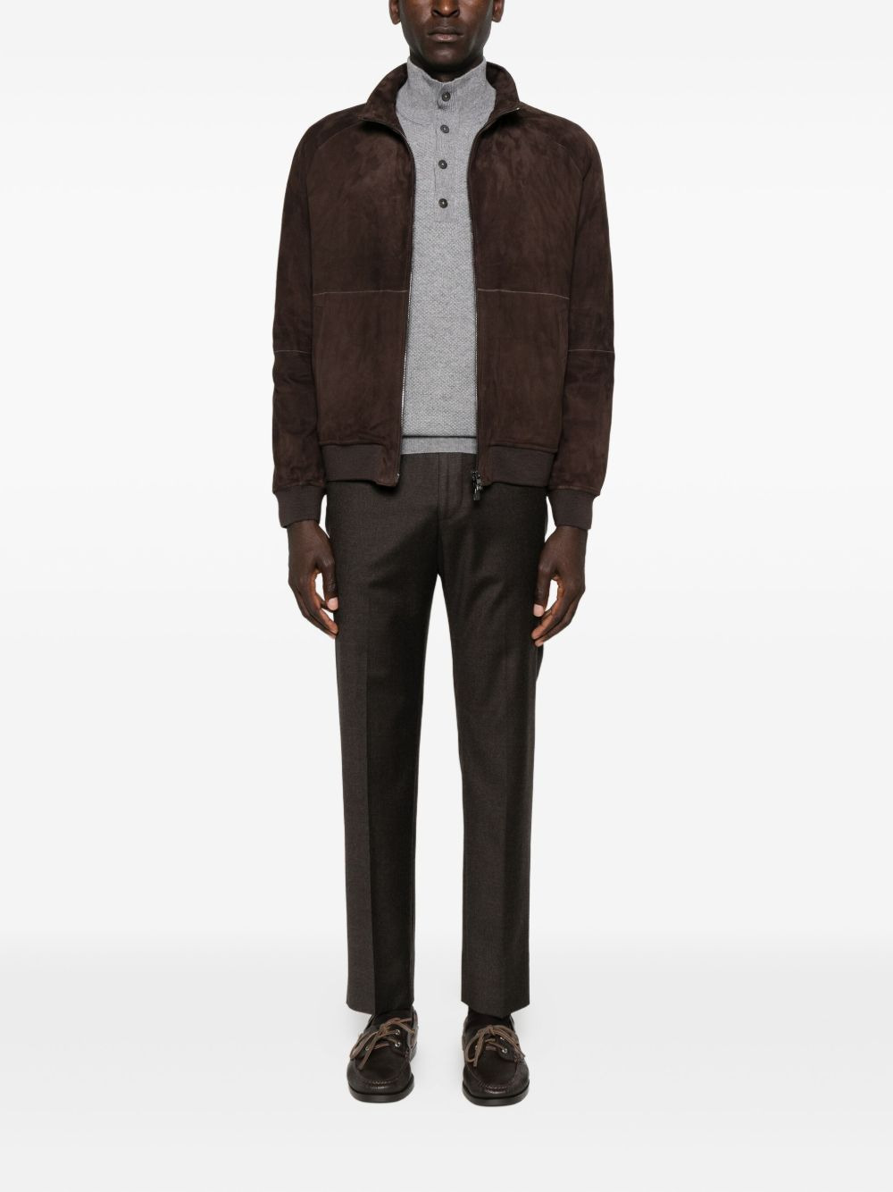 zip-front suede leather jacket - 2