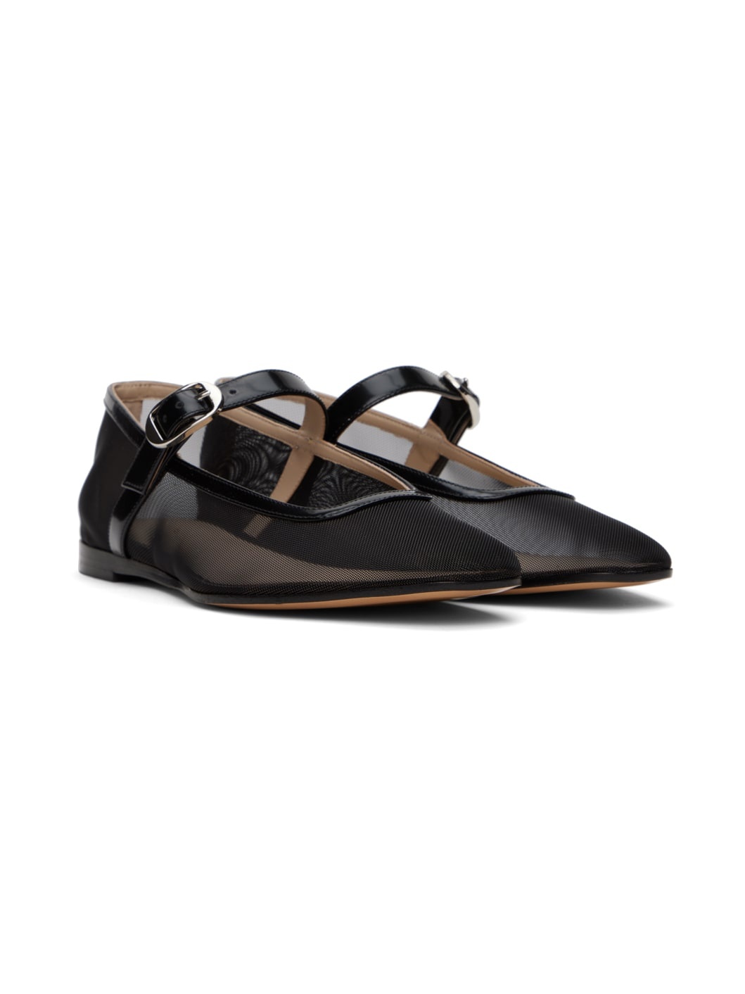 Black Mesh Mary Jane Ballerina Flats - 4