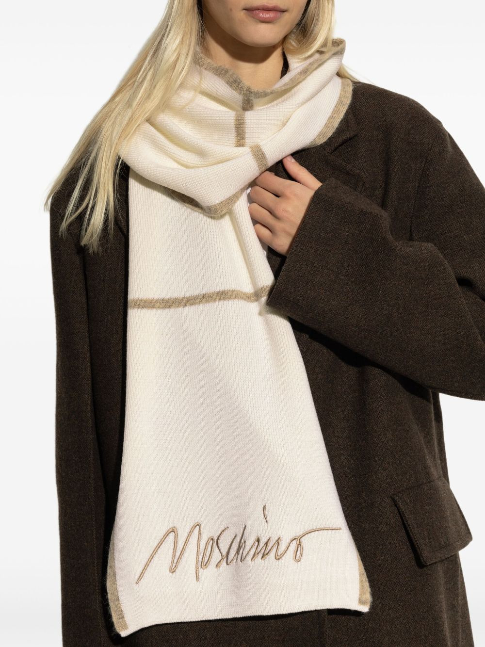 embroidered-logo wool scarf - 4
