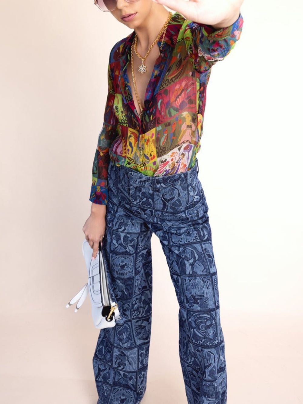 graphic-print semi-sheer shirt - 2