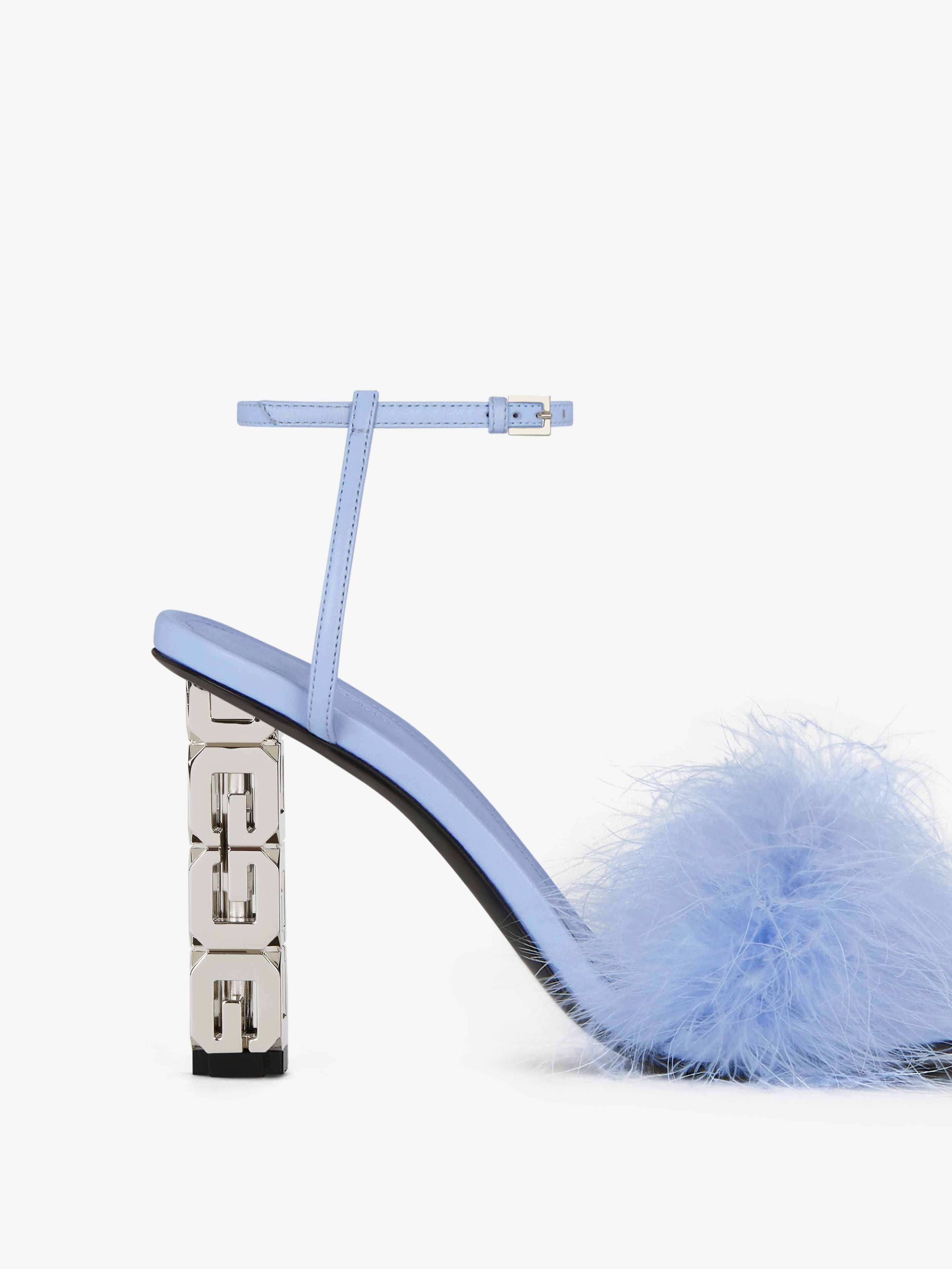 G CUBE SANDALS IN LEATHER WITH FEATHERS - 6