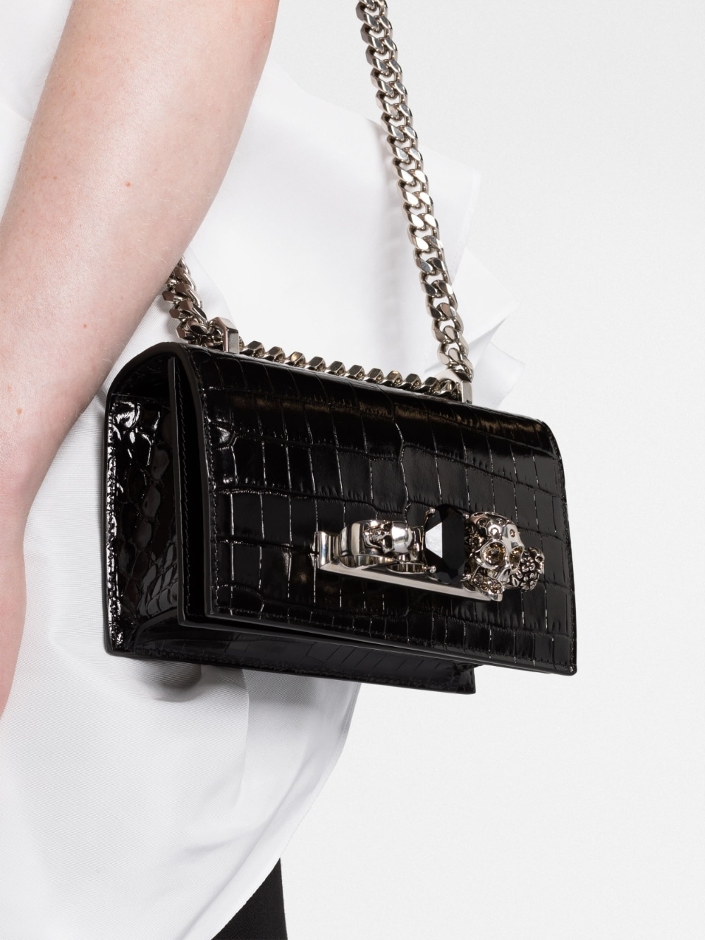 mini Jewelled crocodile-embossed shoulder bag - 3