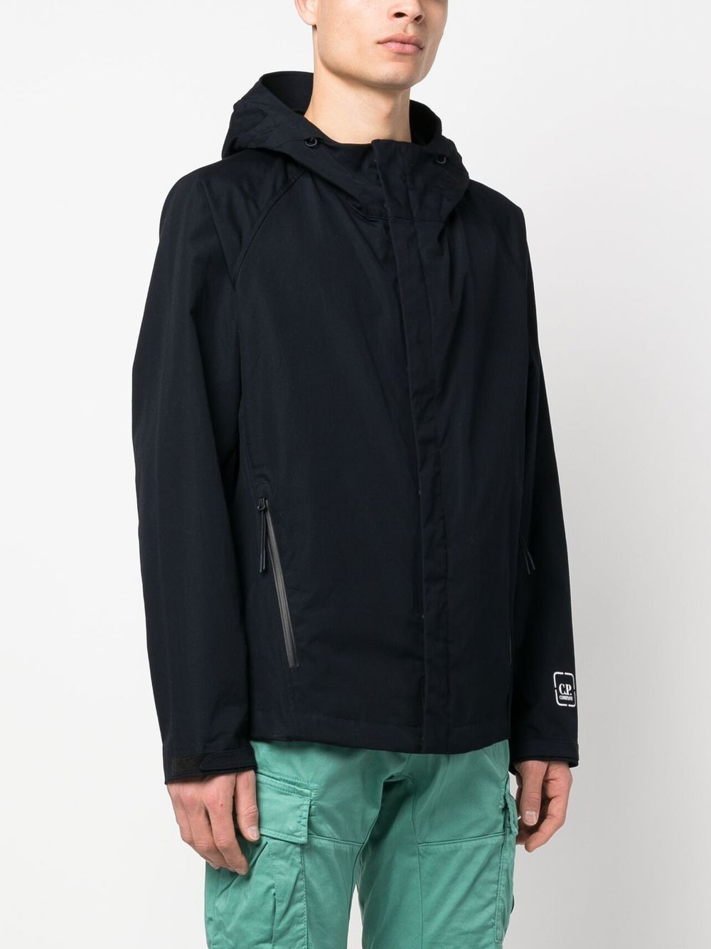 logo-patch zipped hooded jacket - 3