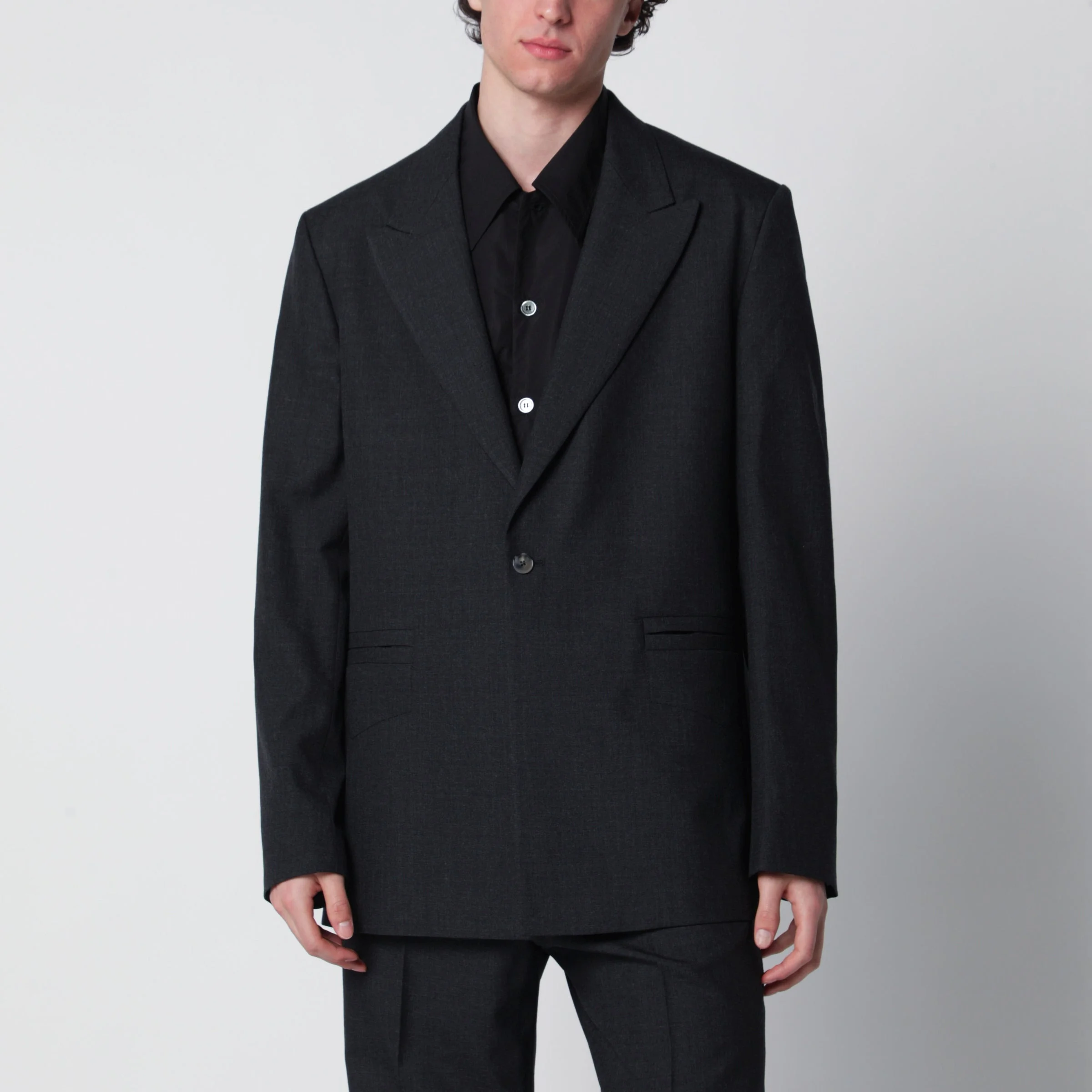 Single-Breasted Jacket Grey Pattern in Wool - 1