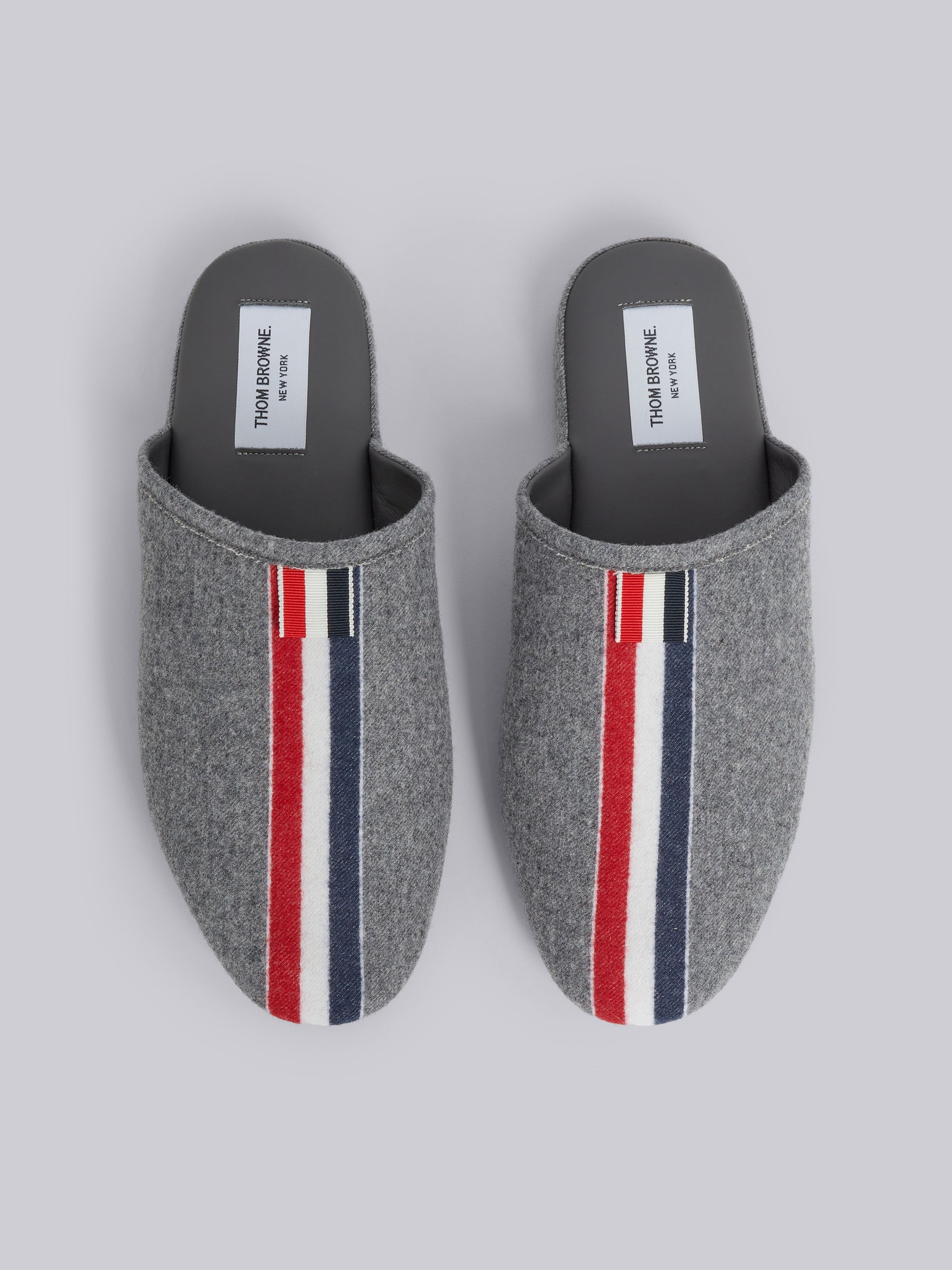 Medium Grey Lightweight Boiled Wool Engineered Stripe Waterproof Pu Sole Slipper - 4