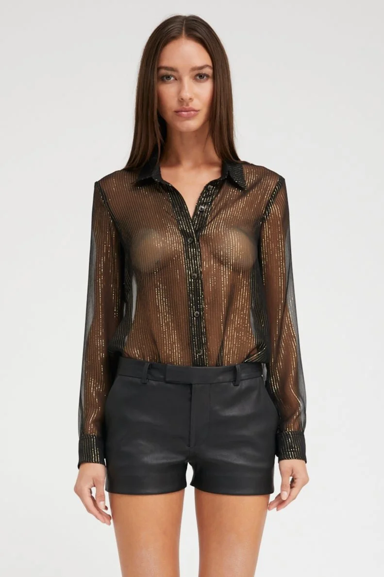 BLACK AND GOLD SILK FITTED BUTTON DOWN - 1