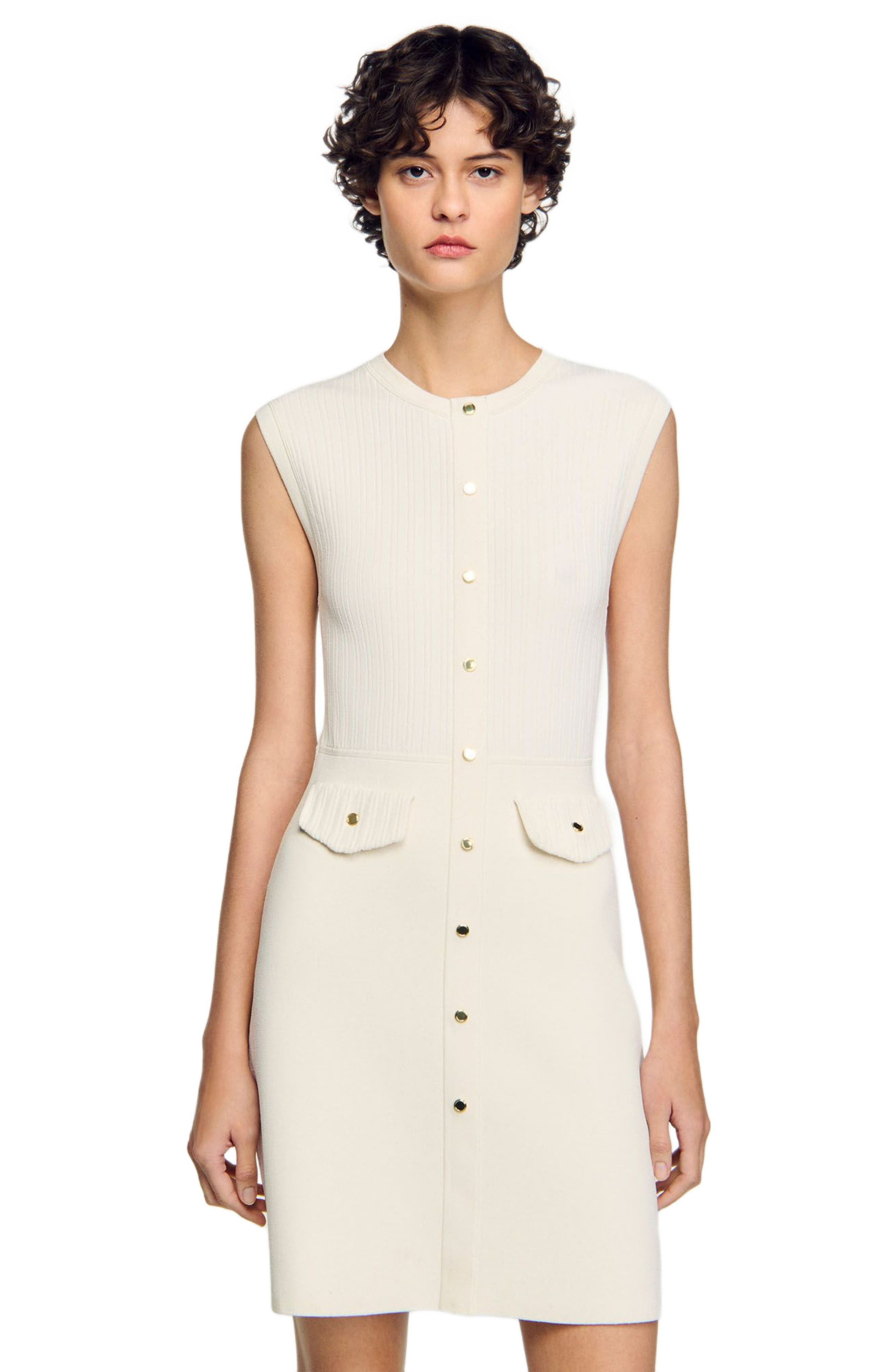 SANDRO Rib knit short dress in Ecru at Nordstrom - 3