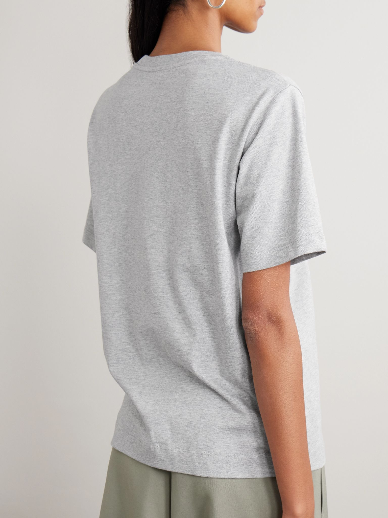Button-detailed cotton-jersey T-shirt Light gray - 4