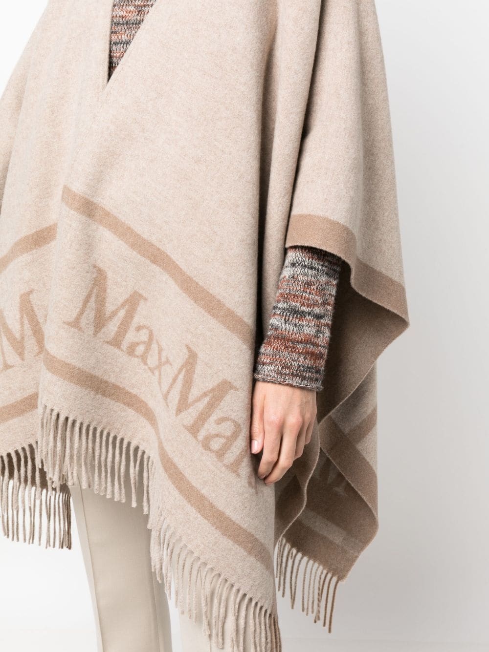 【送料&関税込】Max Mara Cape With Jacquard Logo Max Mara - Wool cape coat with jacquard logo Beige - The Corner