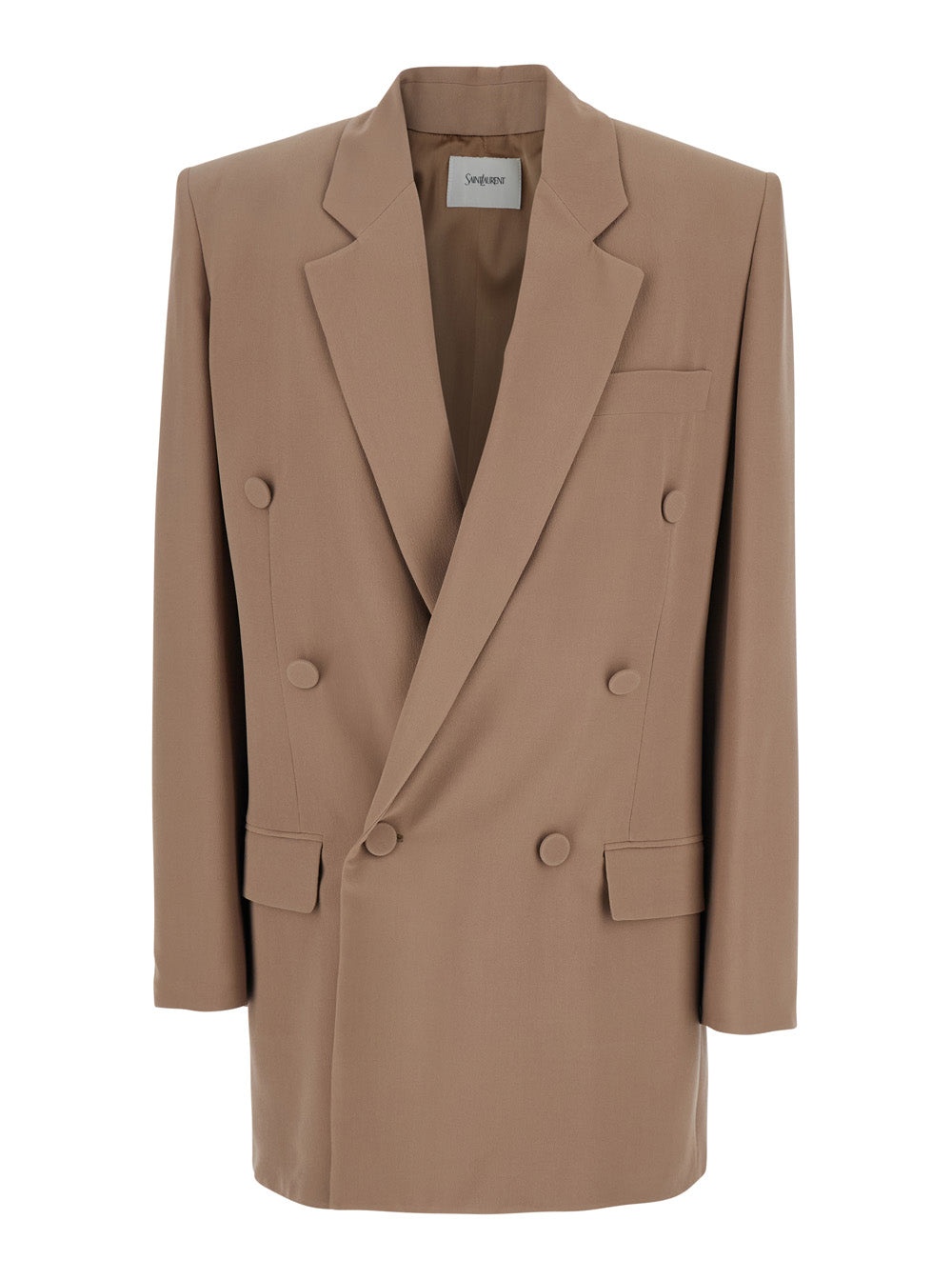 Saint Laurent Women Beige Double Breasted Jacket With Classic Lapels In Silk Woman - 1