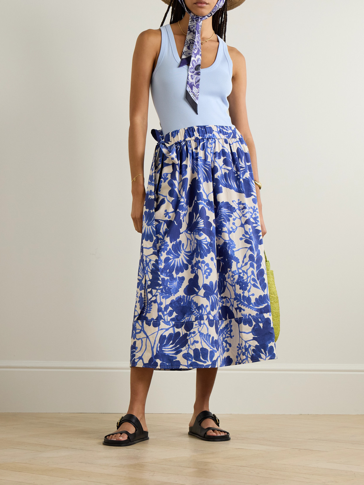 Braga Tie-detailed Tiered Printed Cotton-poplin Midi Skirt - 2