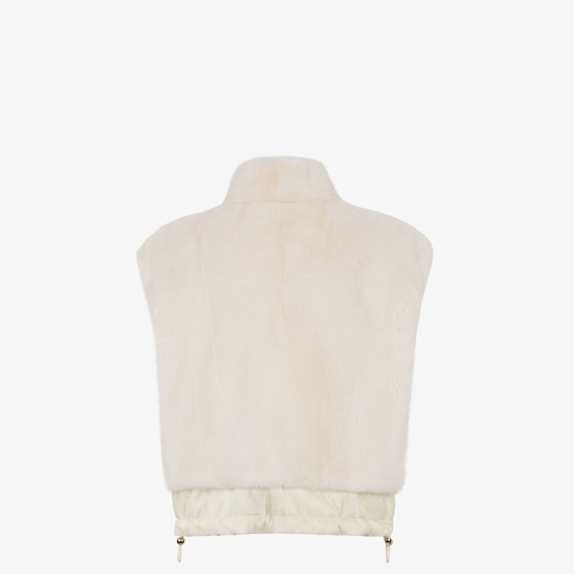 Short reversible vest with high collar and drawstring hem. One side has zipper pockets, the other hi - 2