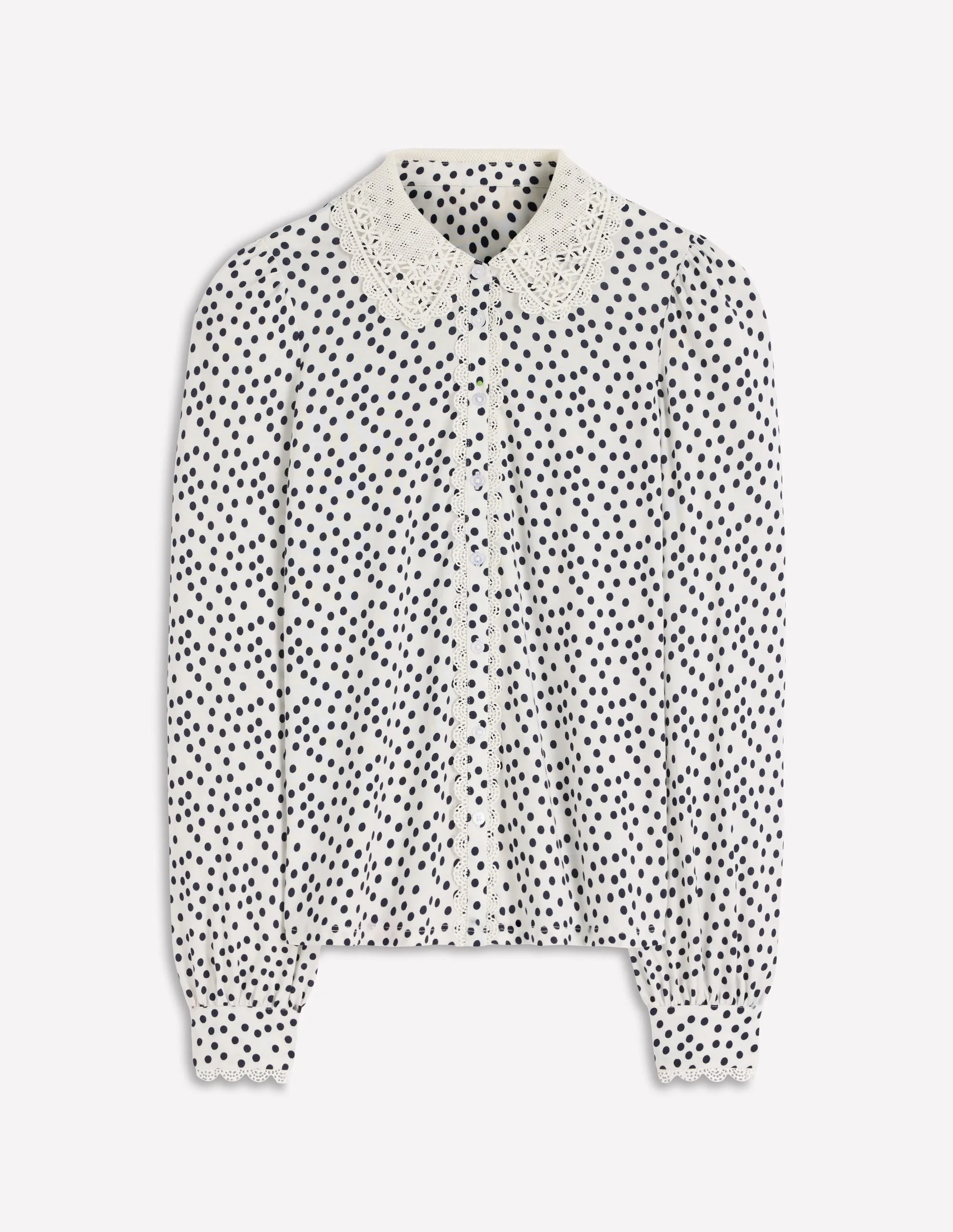 Lace Collar Blouse-Ivory, Painted Dot - 1