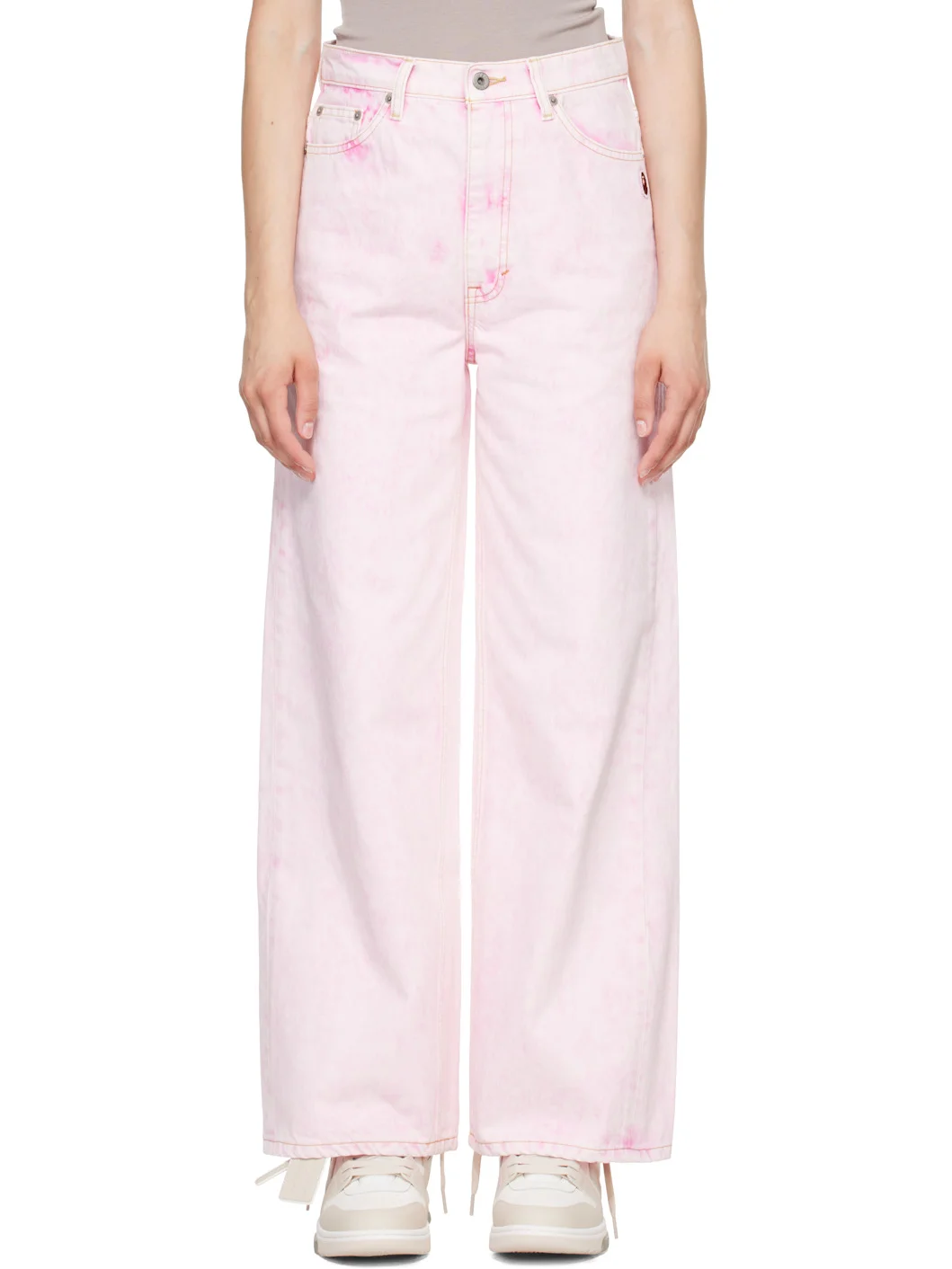 Pink Crystal Stone BAPE Sta Logo Baggy Jeans - 1