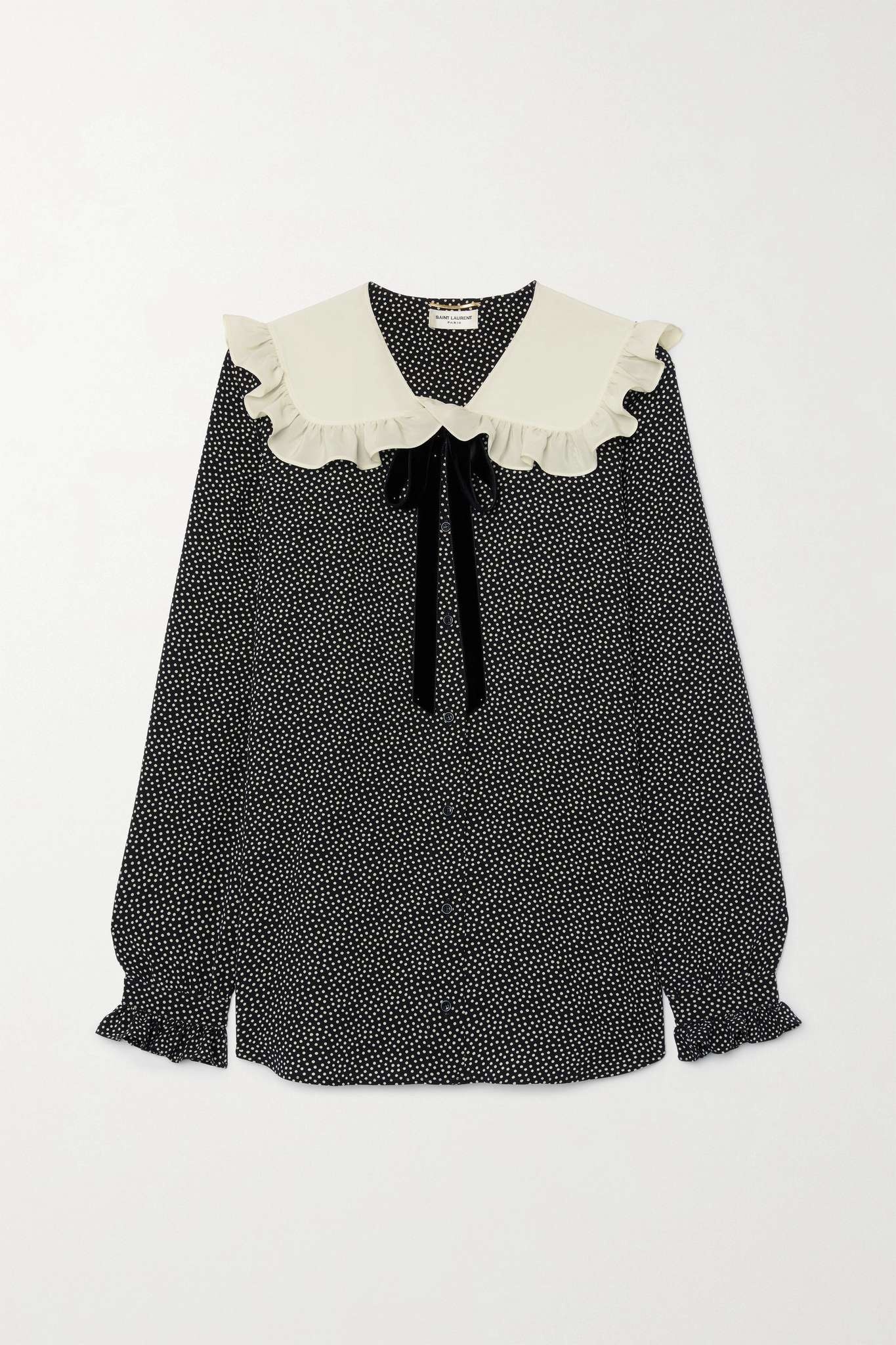 Ruffled polka-dot silk crepe de chine blouse - 1