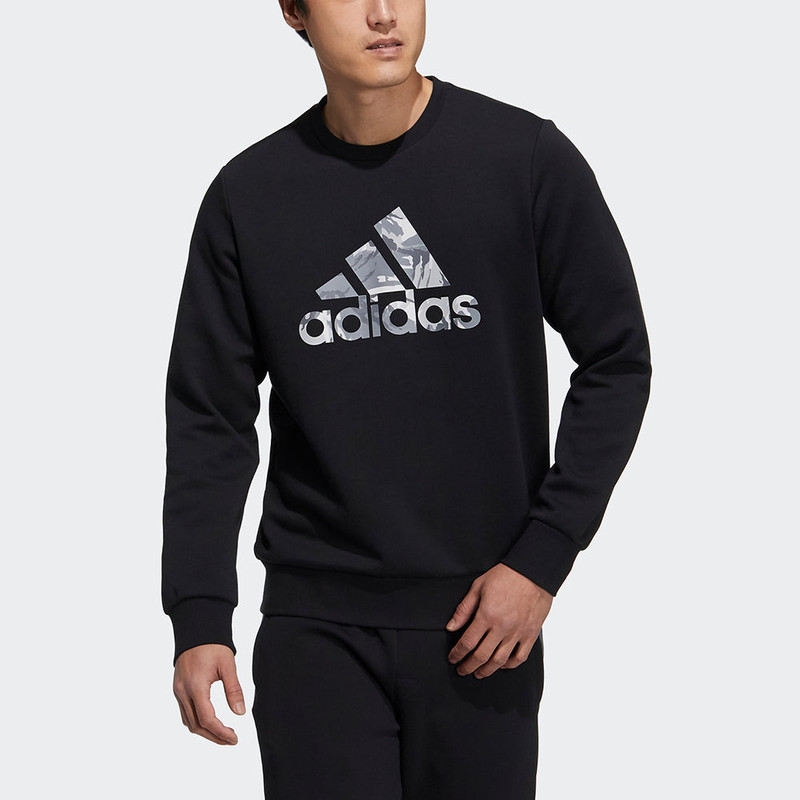 adidas Men's adidas Camouflage Printing Logo Round Neck Sports Long Sleeves Black H39330 outlook