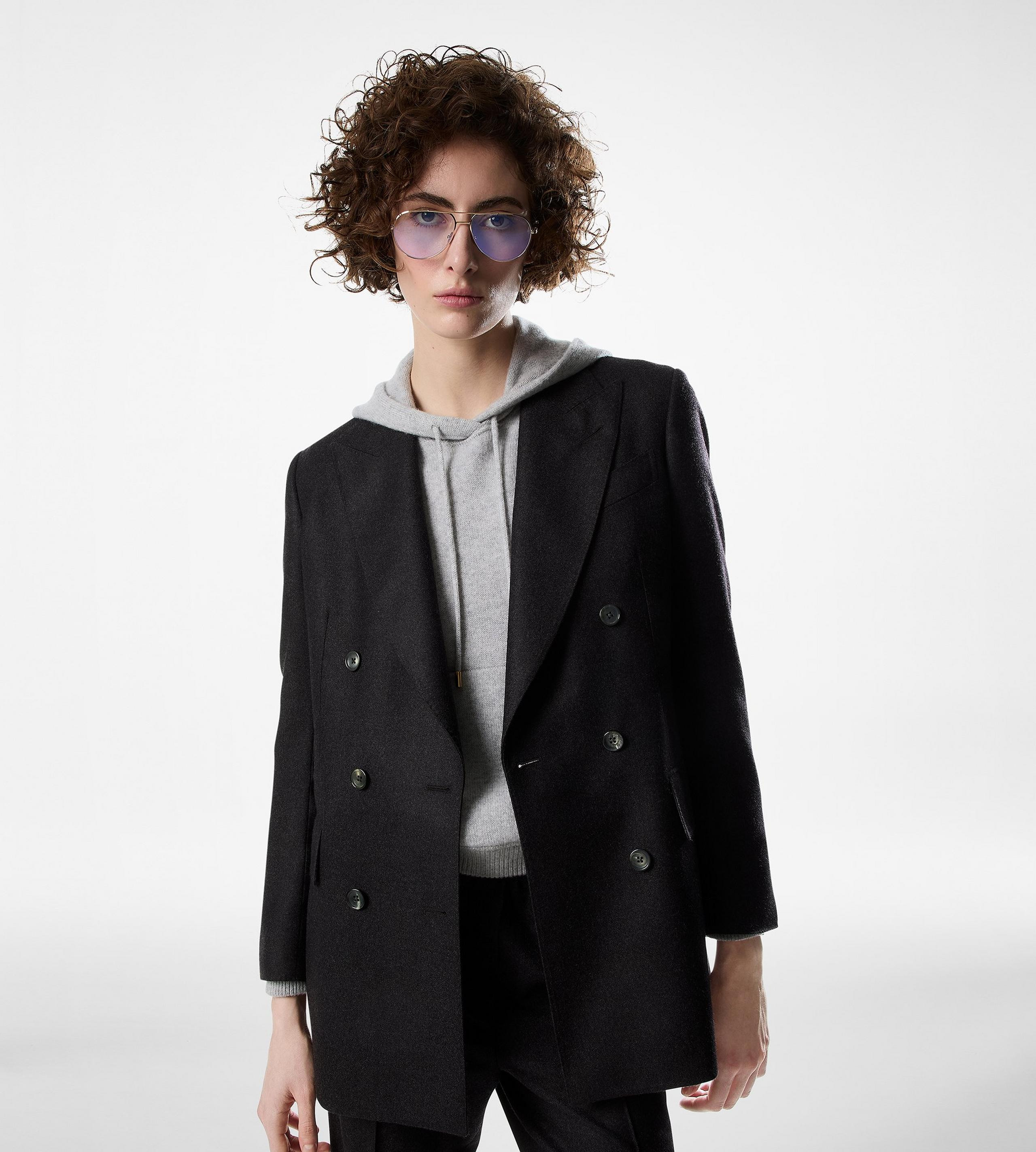 DOUBLE BREASTED PEAK LAPEL CASHMERE JACKET - 2