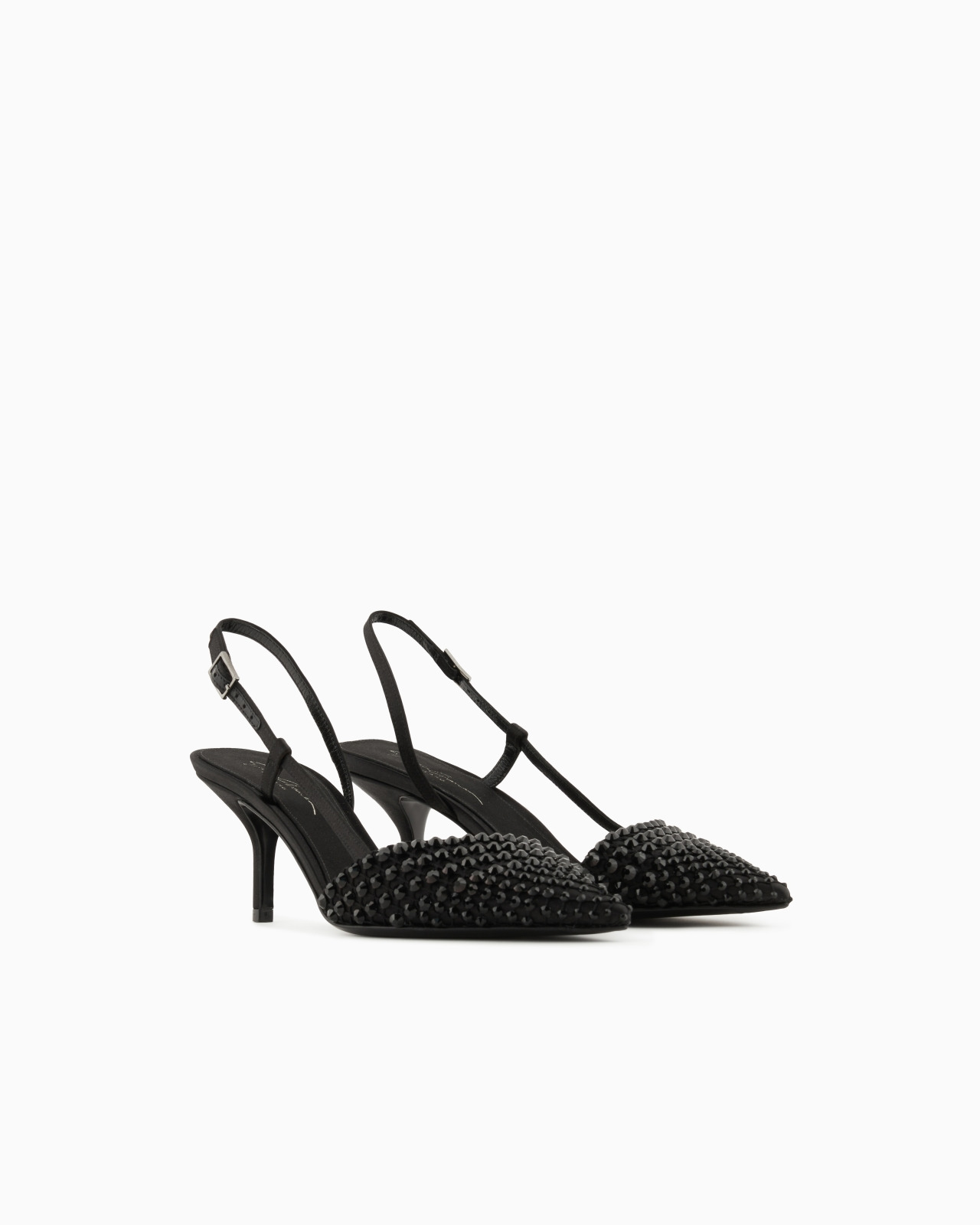SATIN, MESH AND RHINESTONE SLINGBACKS - 2