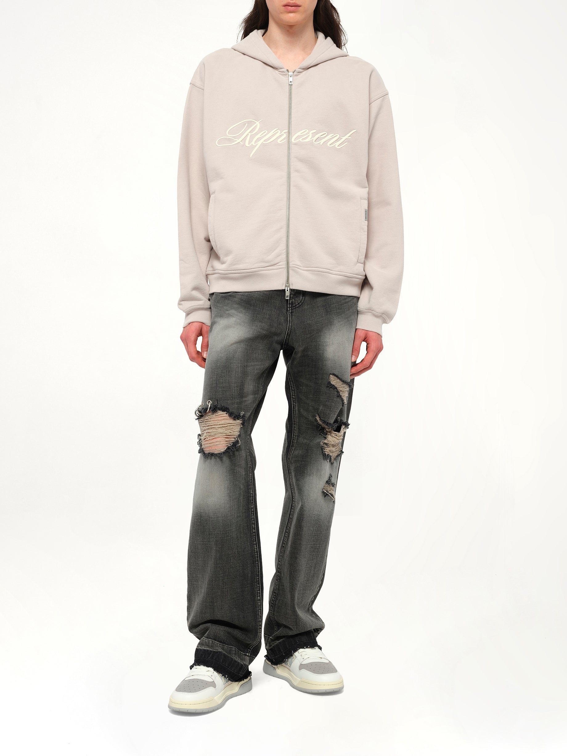 Script Logo Zip Hoodie in Concrete - 4