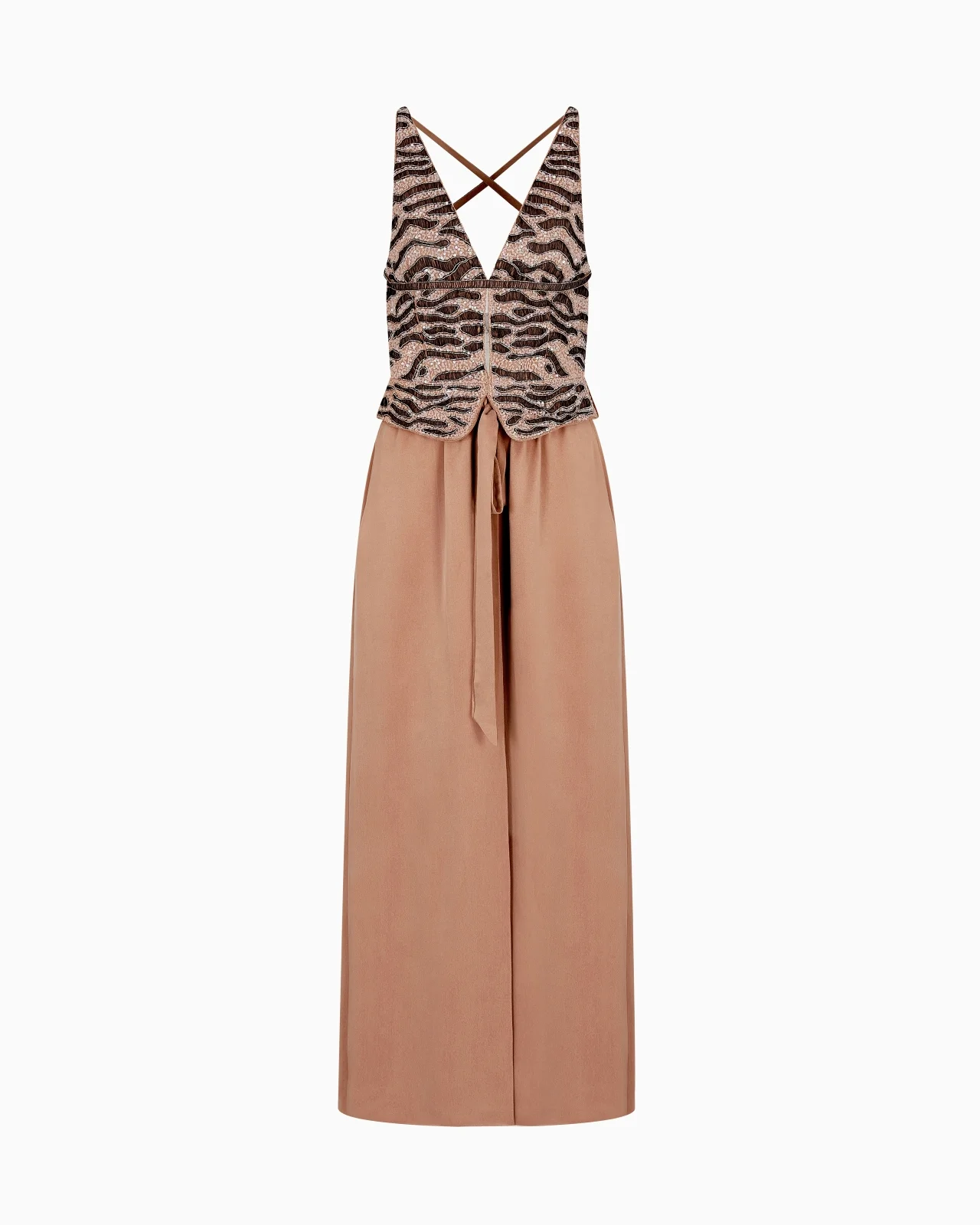 EMBROIDERED VISCOSE AND SILK LONG DRESS - 1