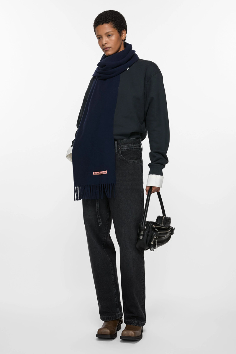 Acne Studios Fringe wool scarf – Narrow - Navy blue outlook