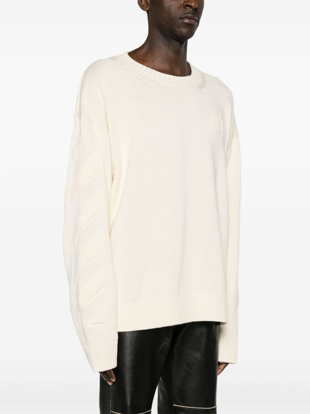 crew-neck diagonal-stripe jumper - 3