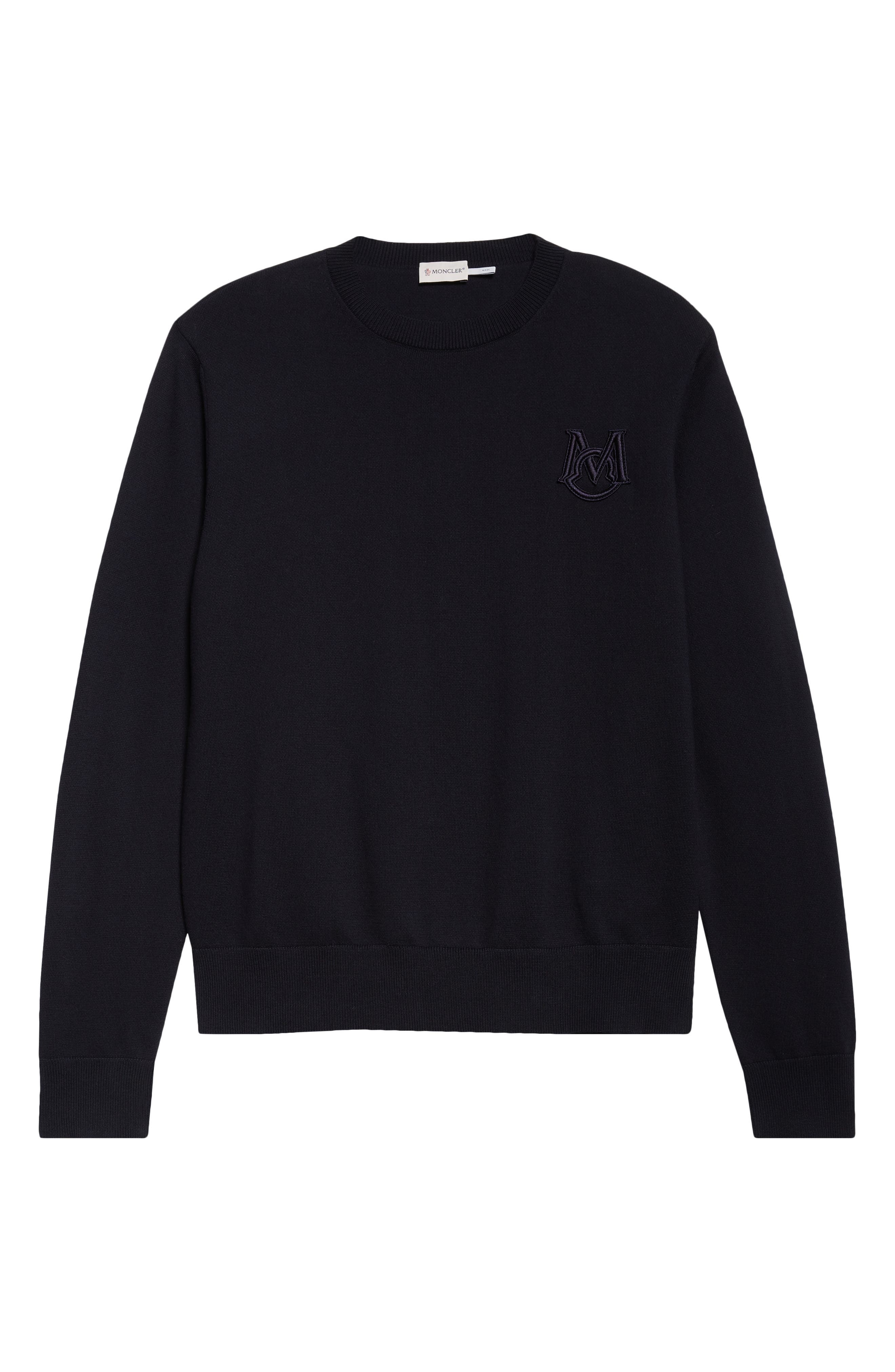 Moncler Logo Embroidered Cotton Sweater in Navy at Nordstrom - 5