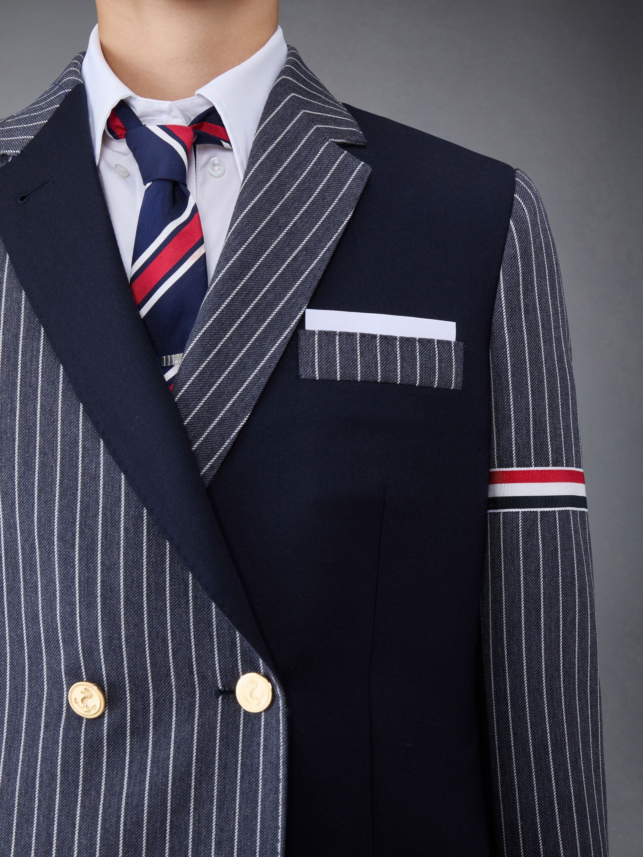 Fun-Mix Pinstripe and Super 120's Armband Double Breasted Classic Sport Coat - 6