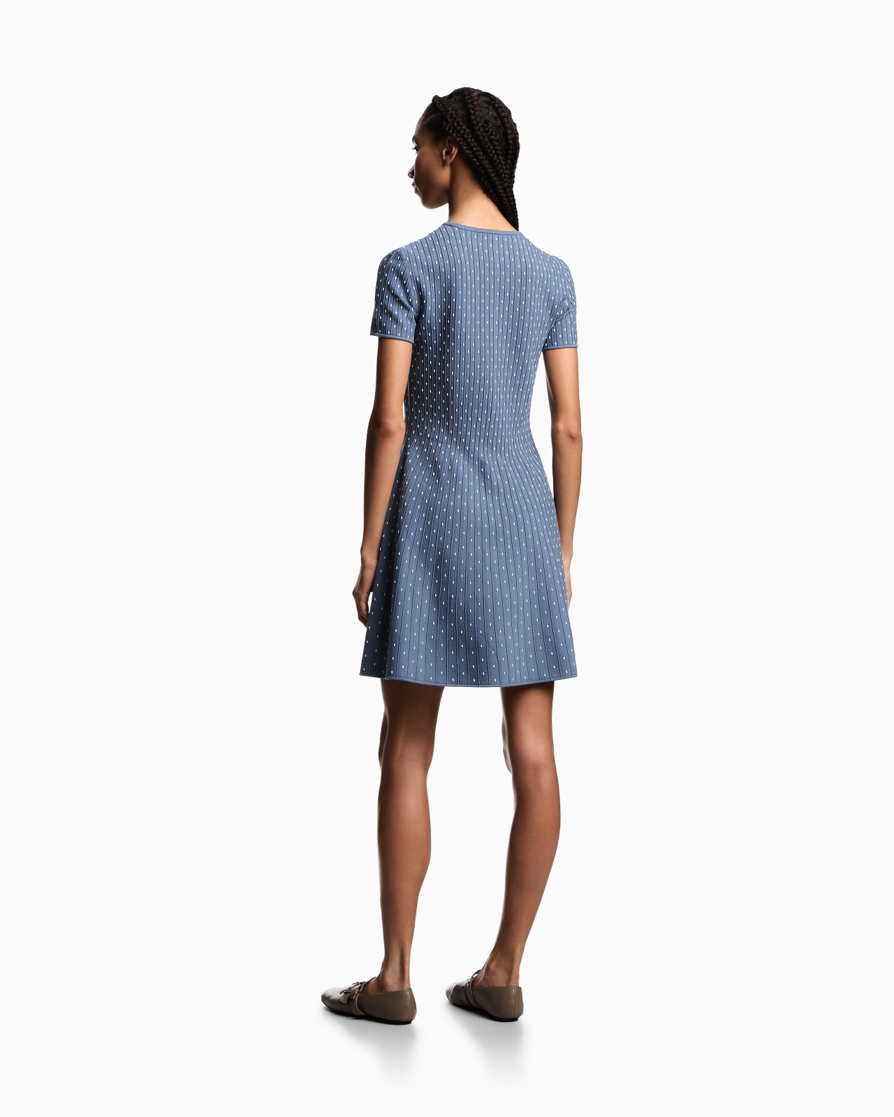 POLKA-DOT JACQUARD VISCOSE PLAIN-KNIT SHORT DRESS - 3