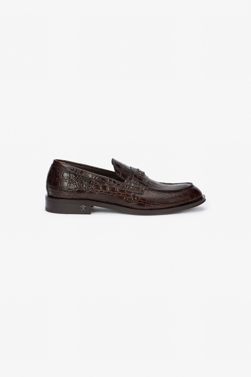 Brown Leather Loafers with Crocodile Effect 1