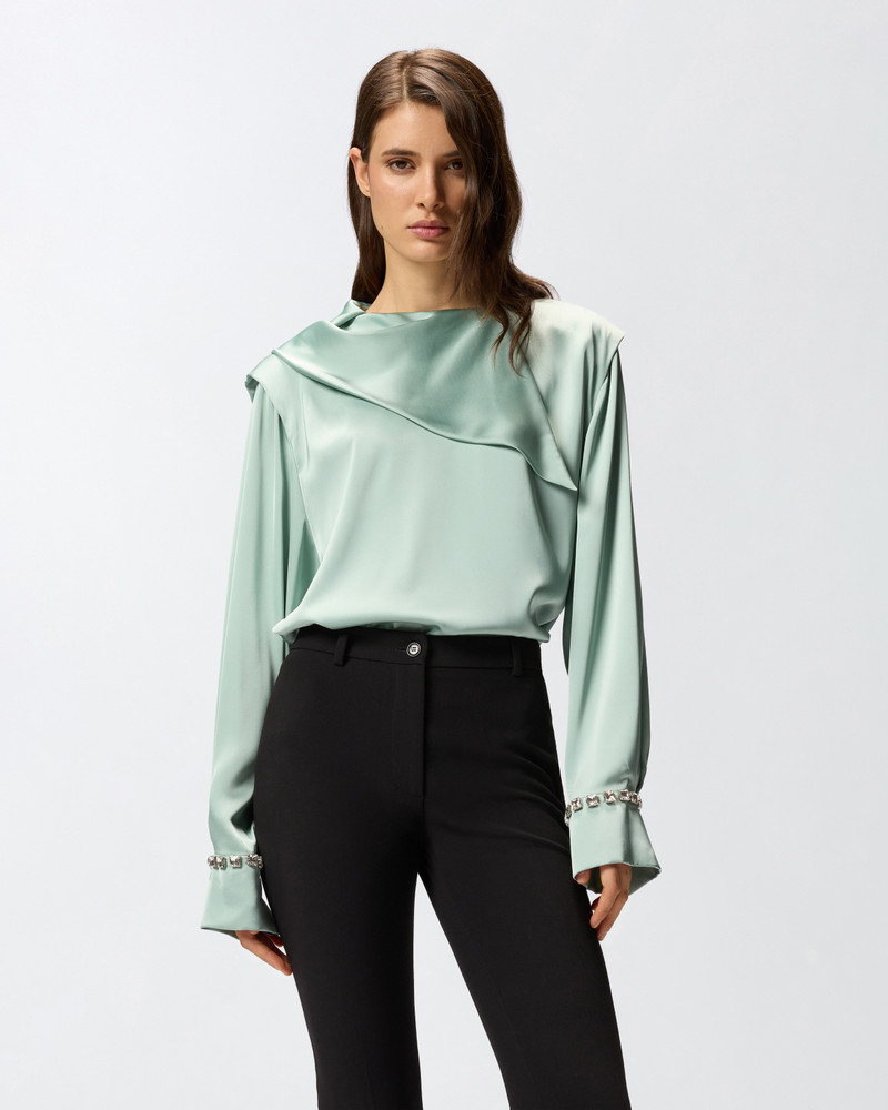 PINKO BLOUSE WITH DRAPED COLLAR AND JEWEL DETAILS outlook