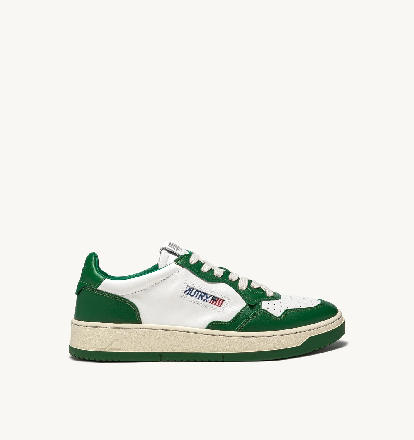 MEDALIST LOW BICOLOR SNEAKERS IN WHITE AND GREEN LEATHER - 1