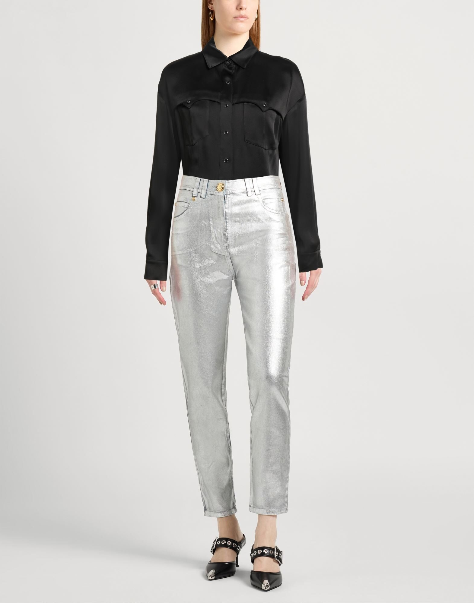 Black Women's Solid Color Shirts & Blouses - 2