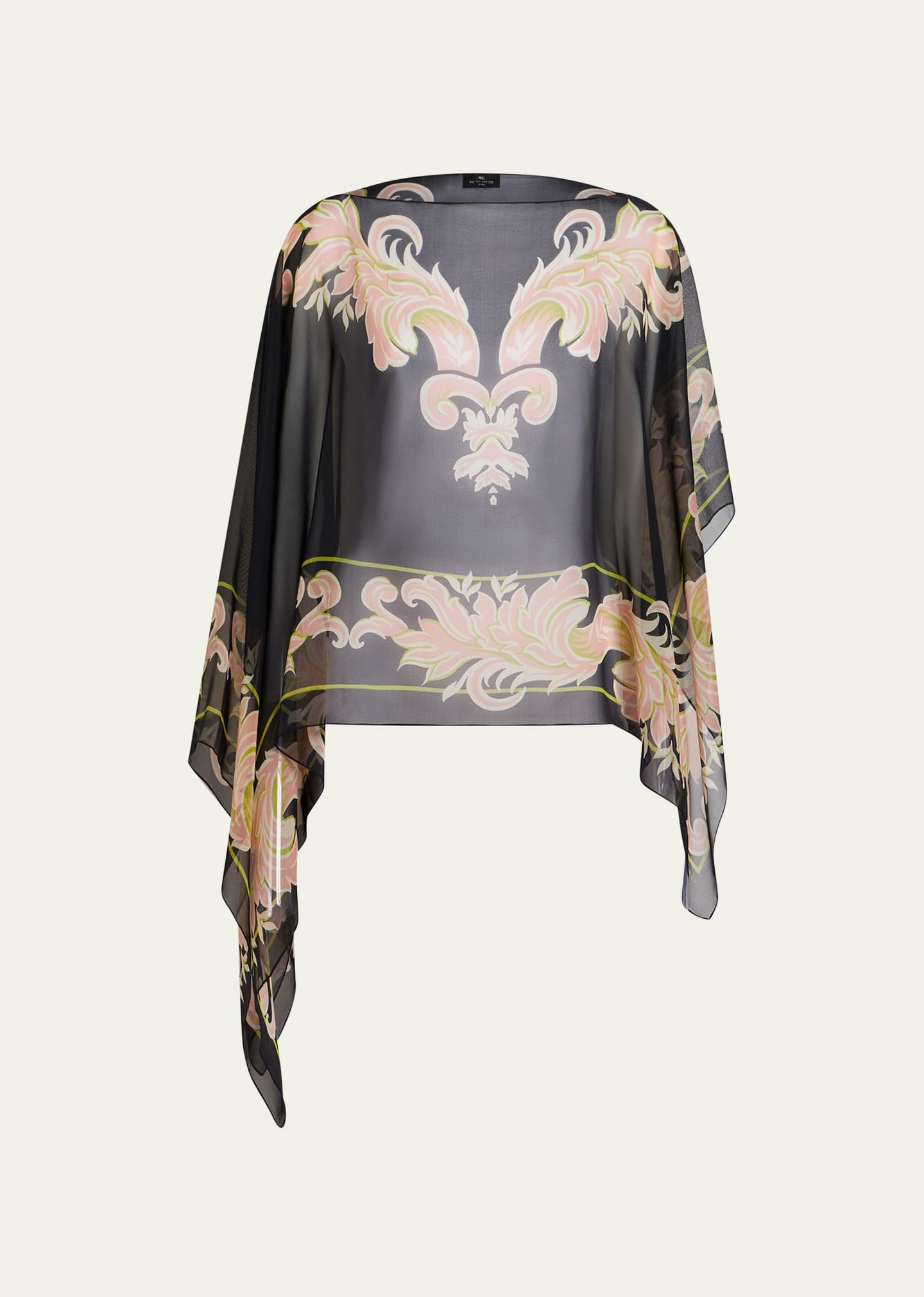 Patterned Sheer Silk Poncho - 1