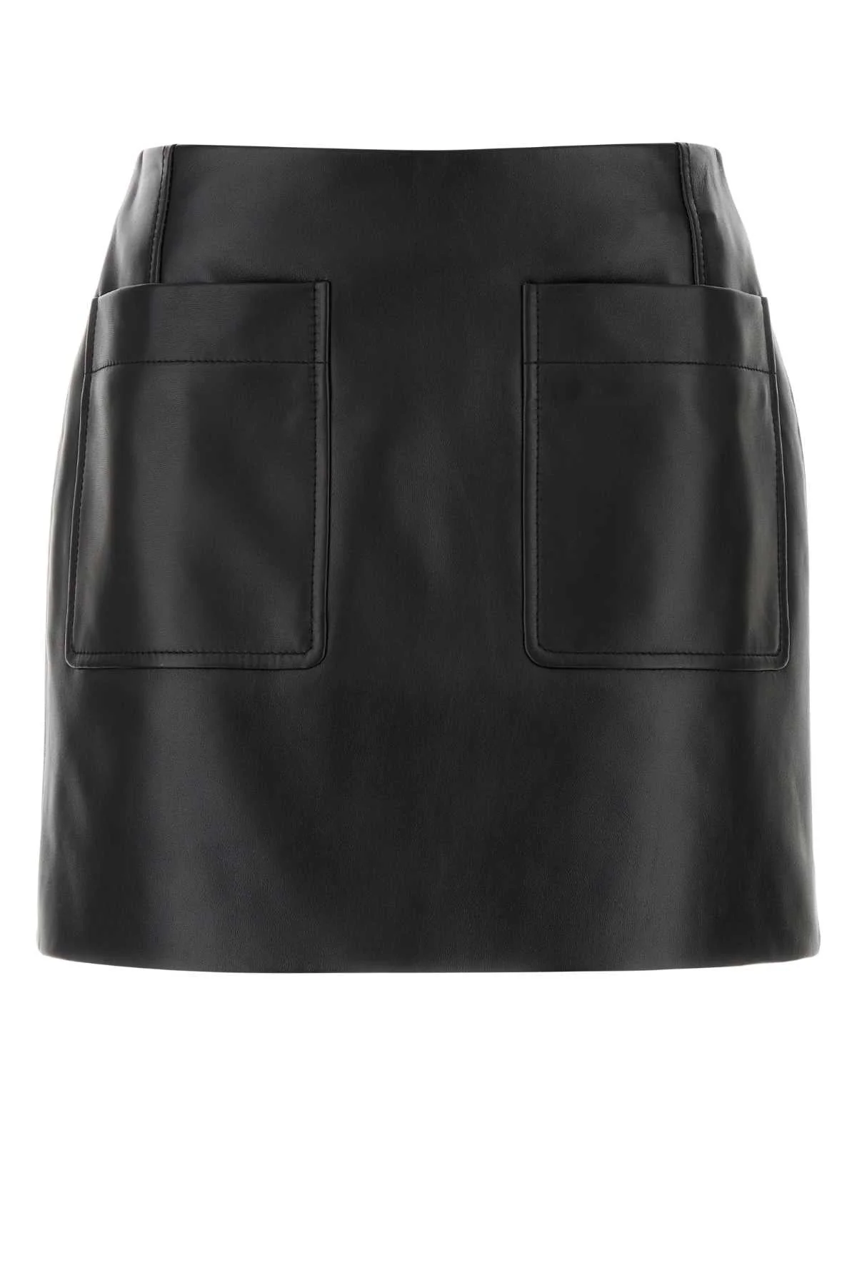 Bottega Veneta Women Black Leather Mini Skirt - 1