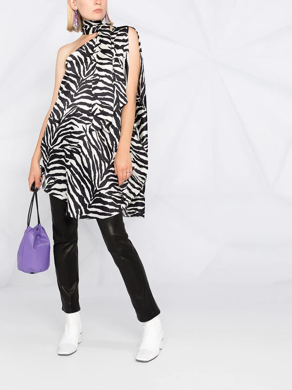 one-shoulder animal print asymmetric dress - 2