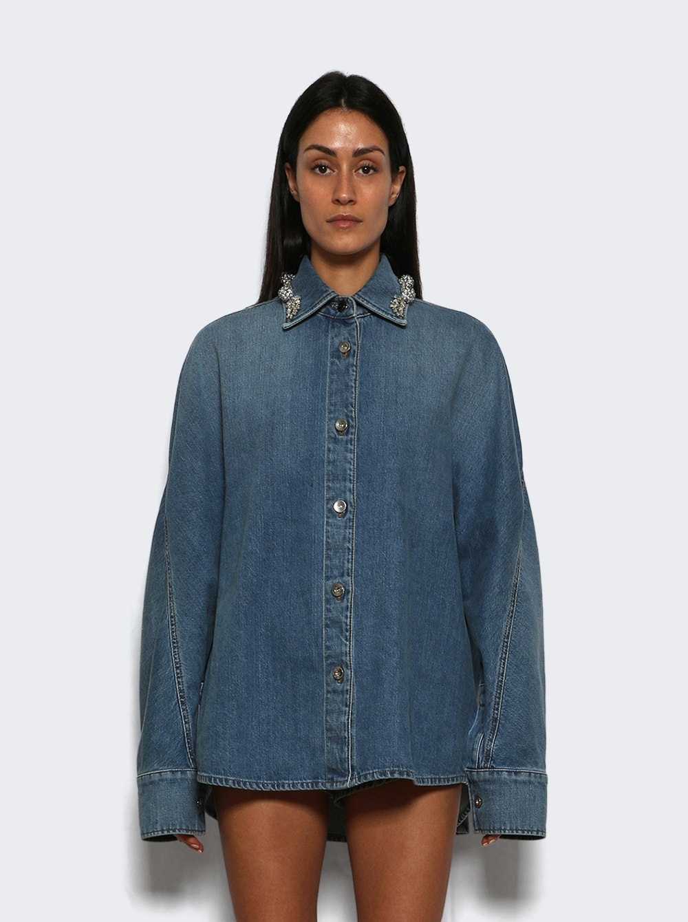 Short Cocoon Denim Shirt 420 Medium Blue - 2