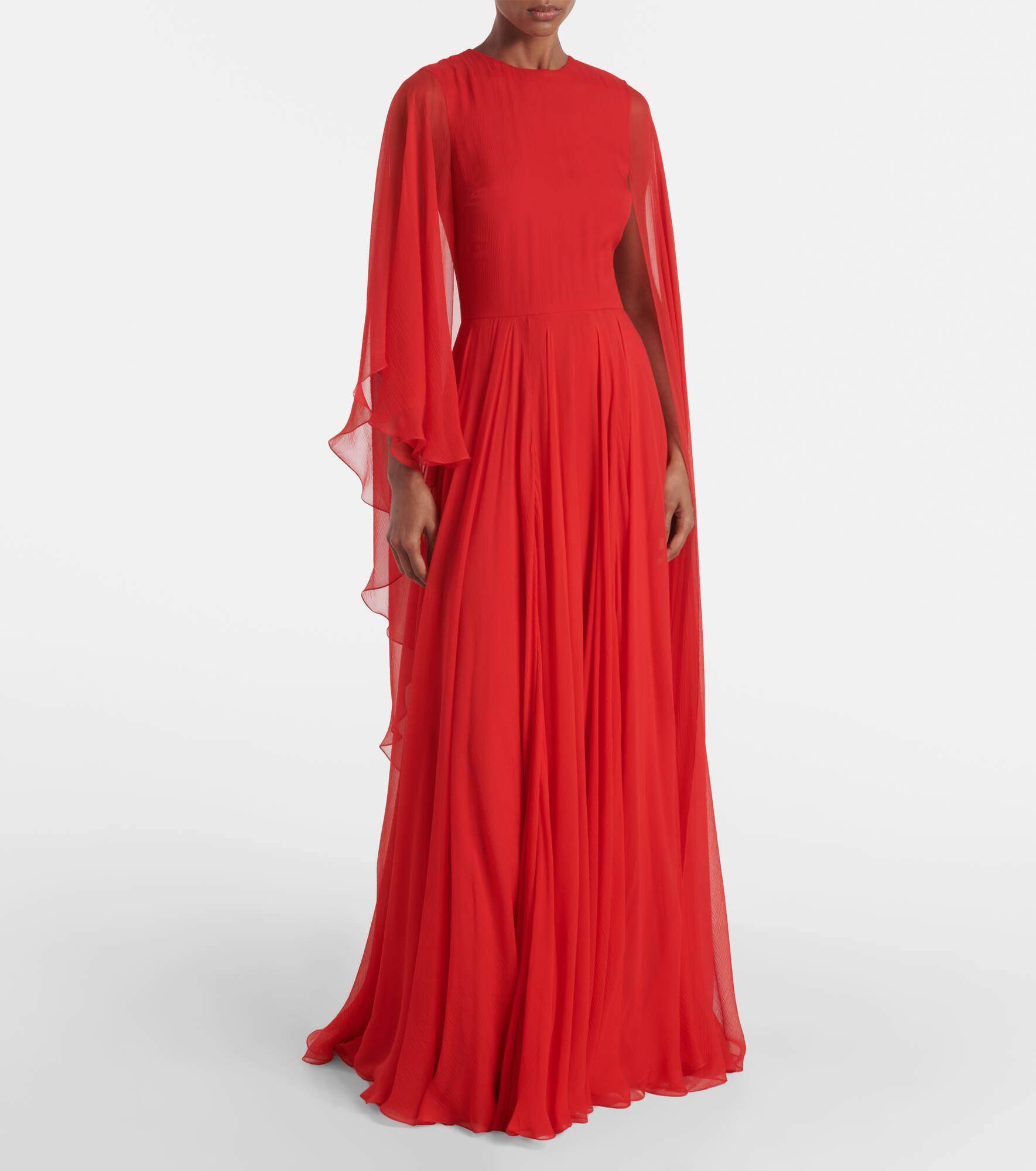 Caped draped silk chiffon gown - 2