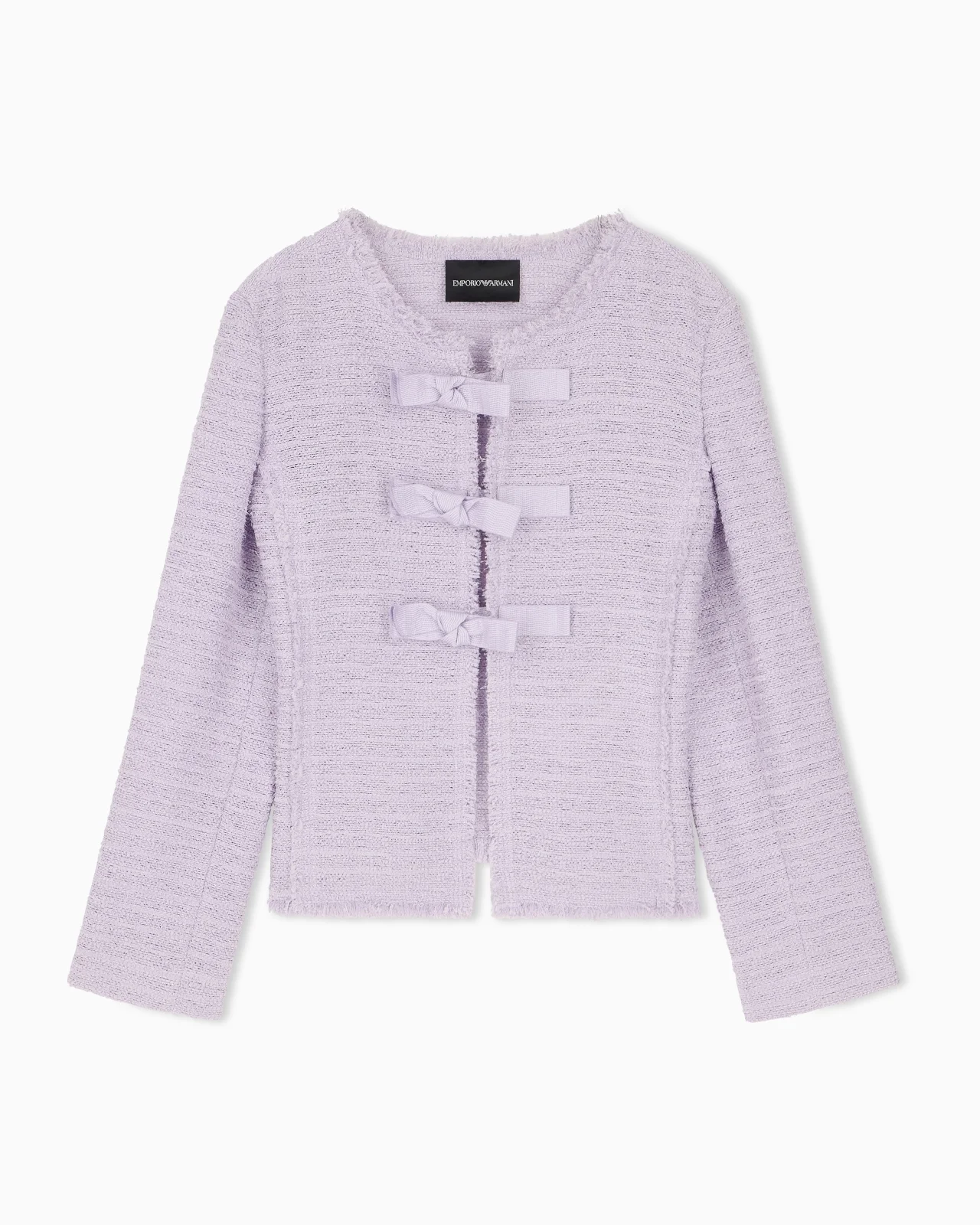 UNLINED TEXTURED JACKET WITH OTTOMAN BOWS AND ROUND NECKLINE - 1