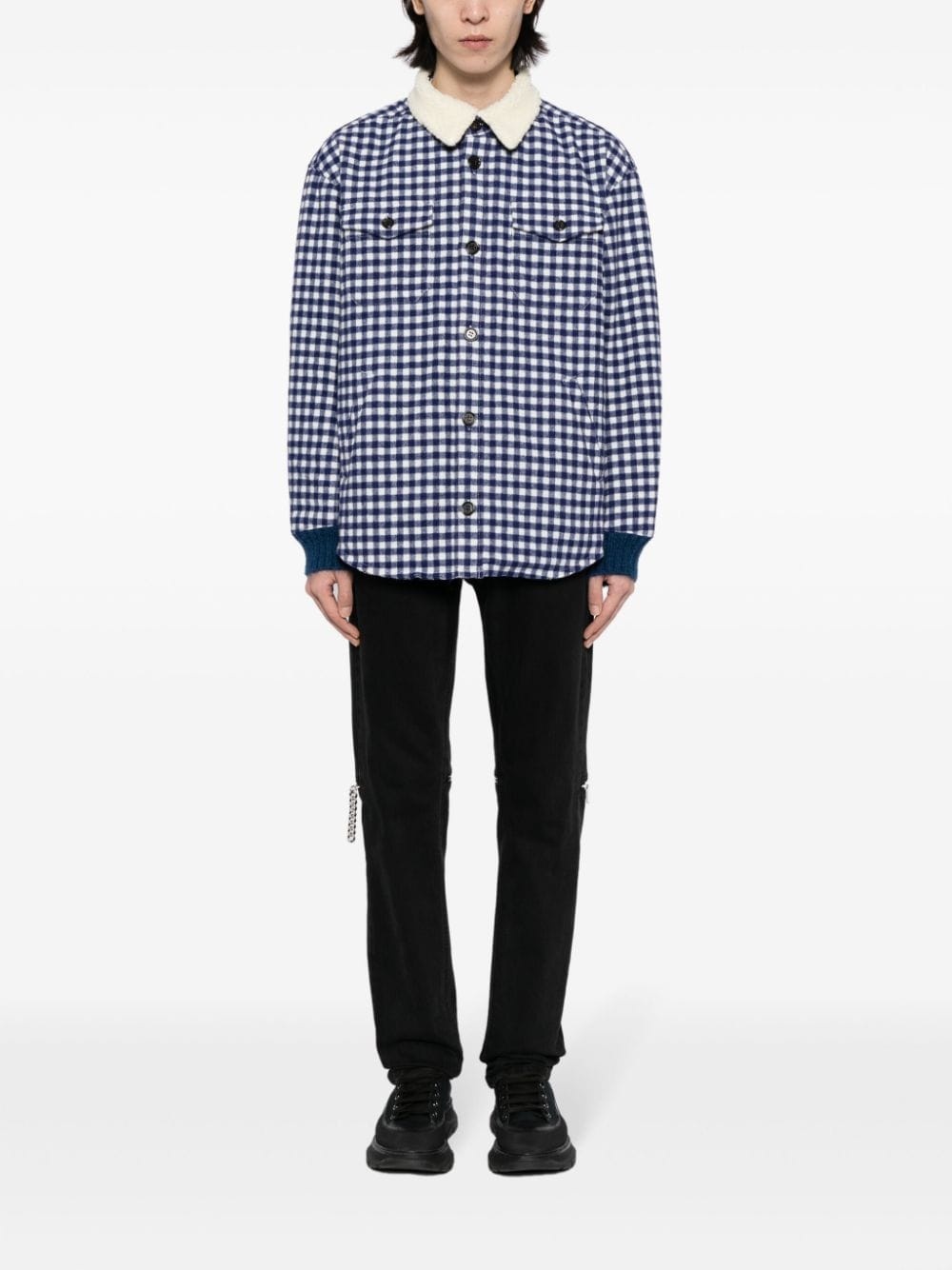 gingham-check flannel shirt jacket - 2