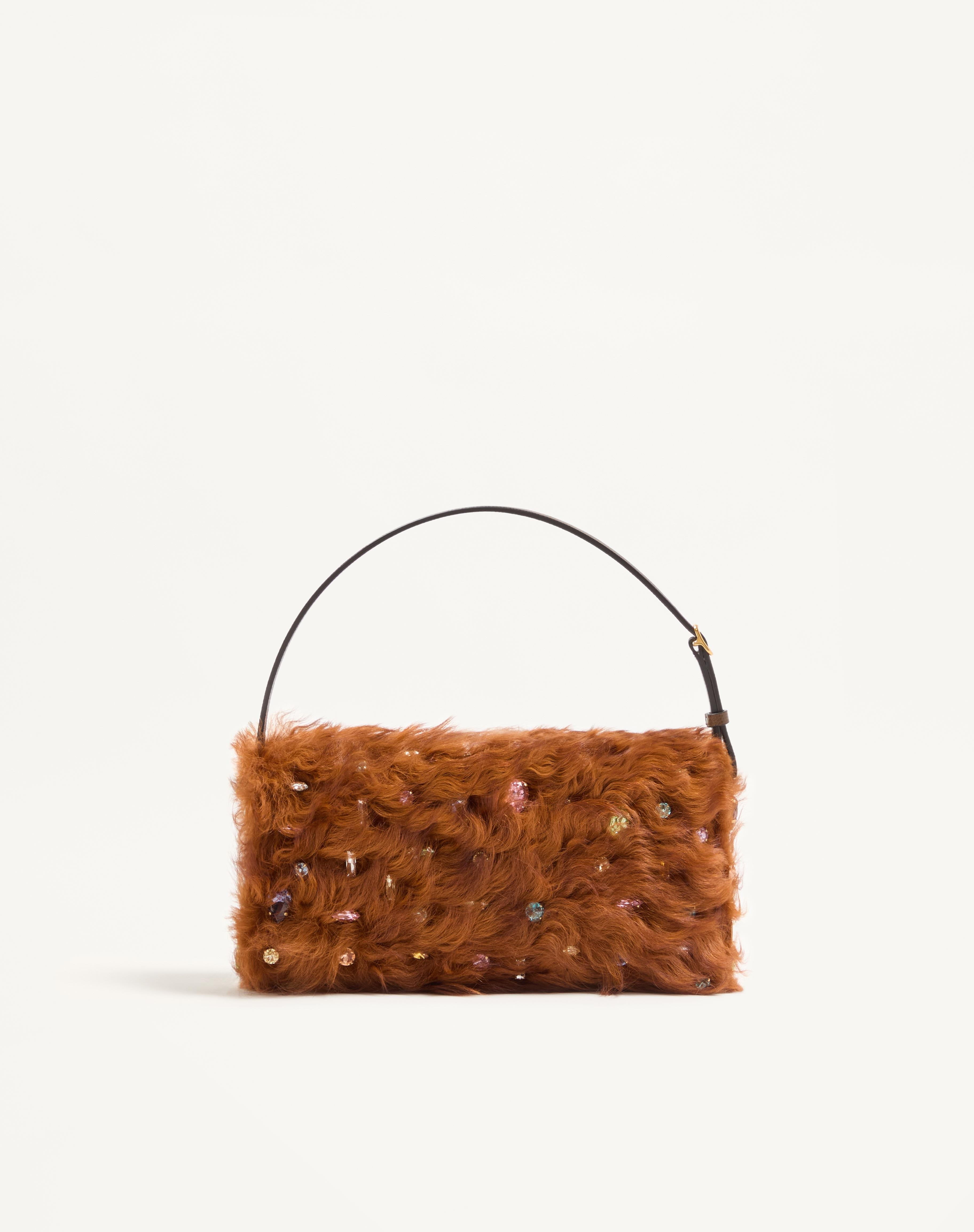 VALENTINO GARAVANI DEVAIN SMALL SHOULDER BAG IN LAMB FUR WITH RHINESTONES. - 4