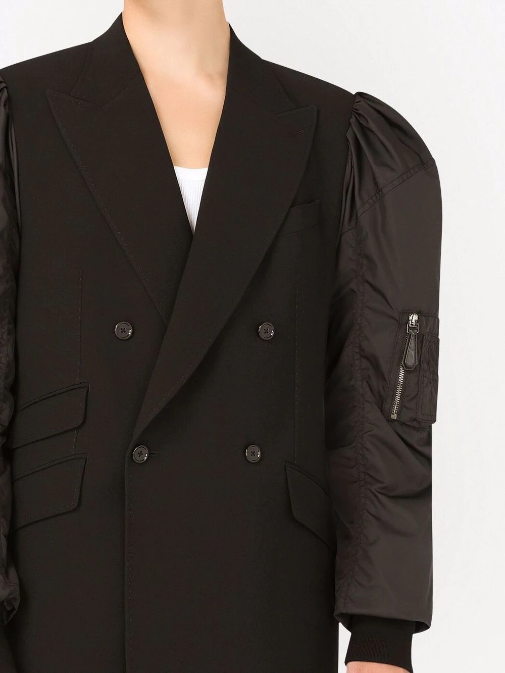 contrasting-sleeve double-breasted blazer - 5