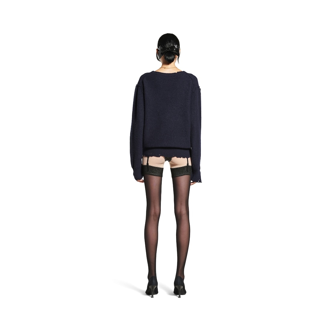 Women's Laurel Classic Inside-out V-neck Sweater in Navy - 4