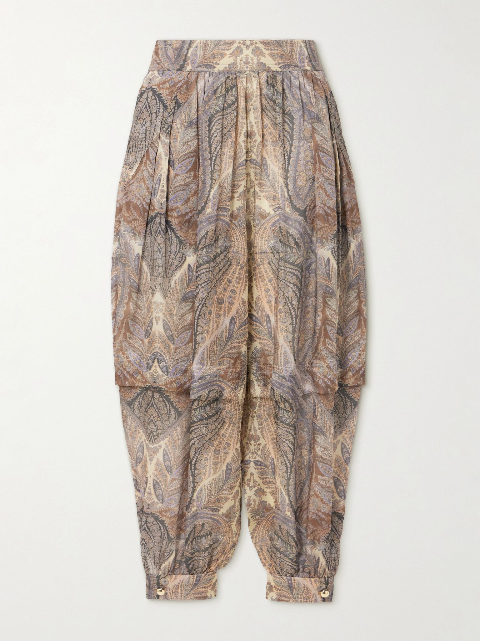 Hypnotic layered  pleated paisley-print silk tapered pants Multi - 1