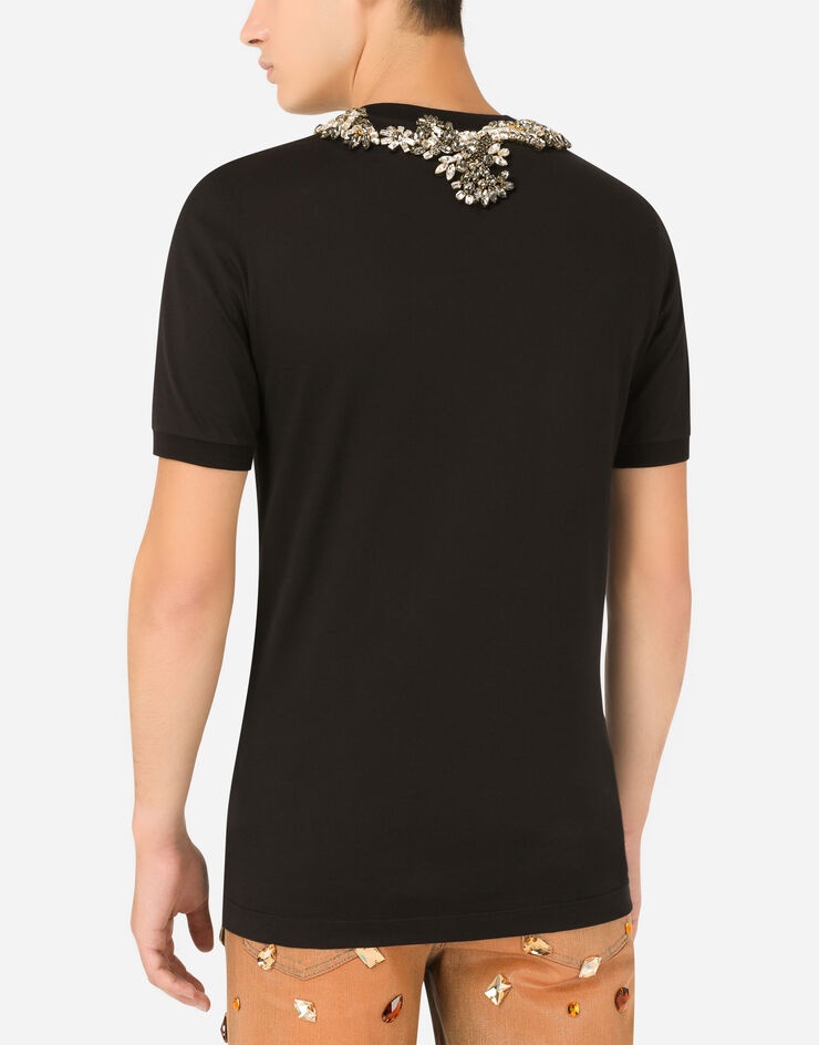 Cotton V-neck T-shirt with DG logo and crystals - 5